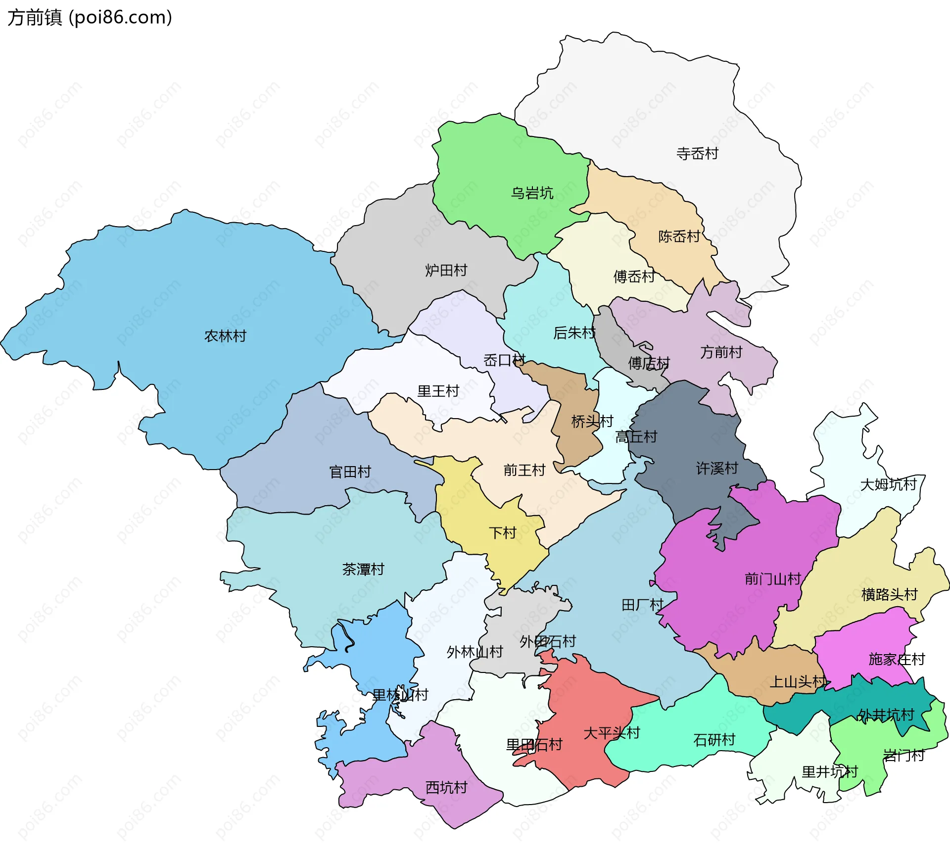 方前镇边界地图(五级行政区划)