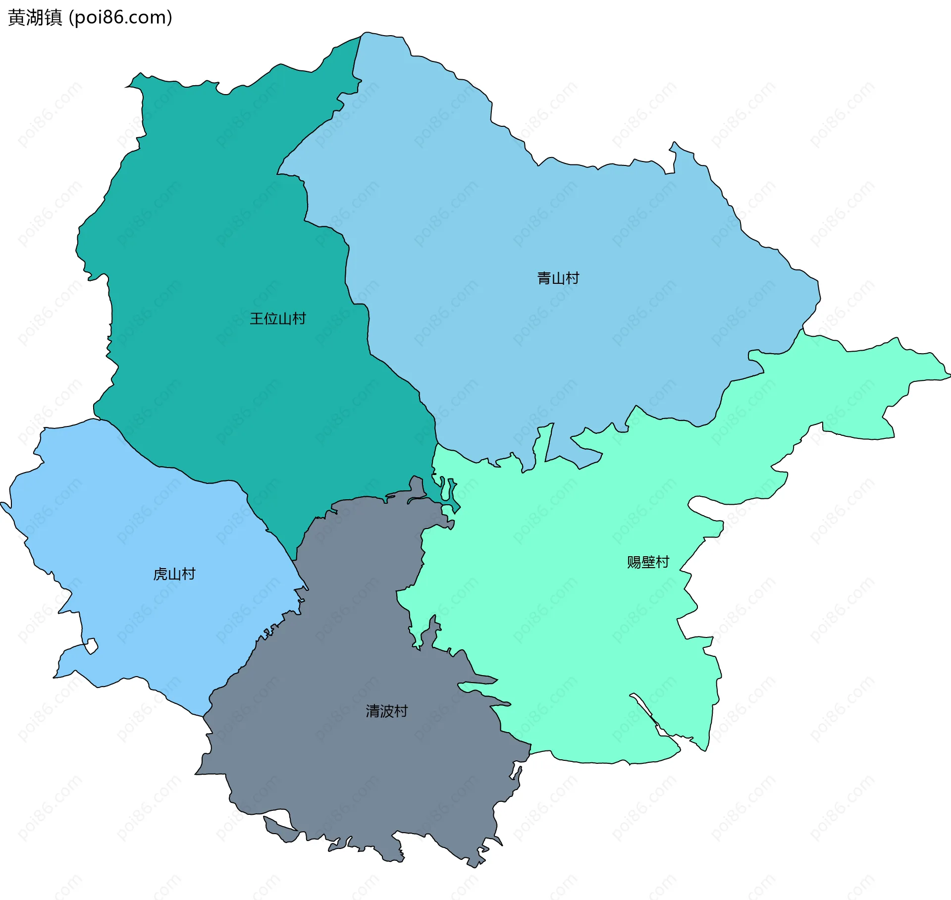 黄湖镇边界地图(五级行政区划)