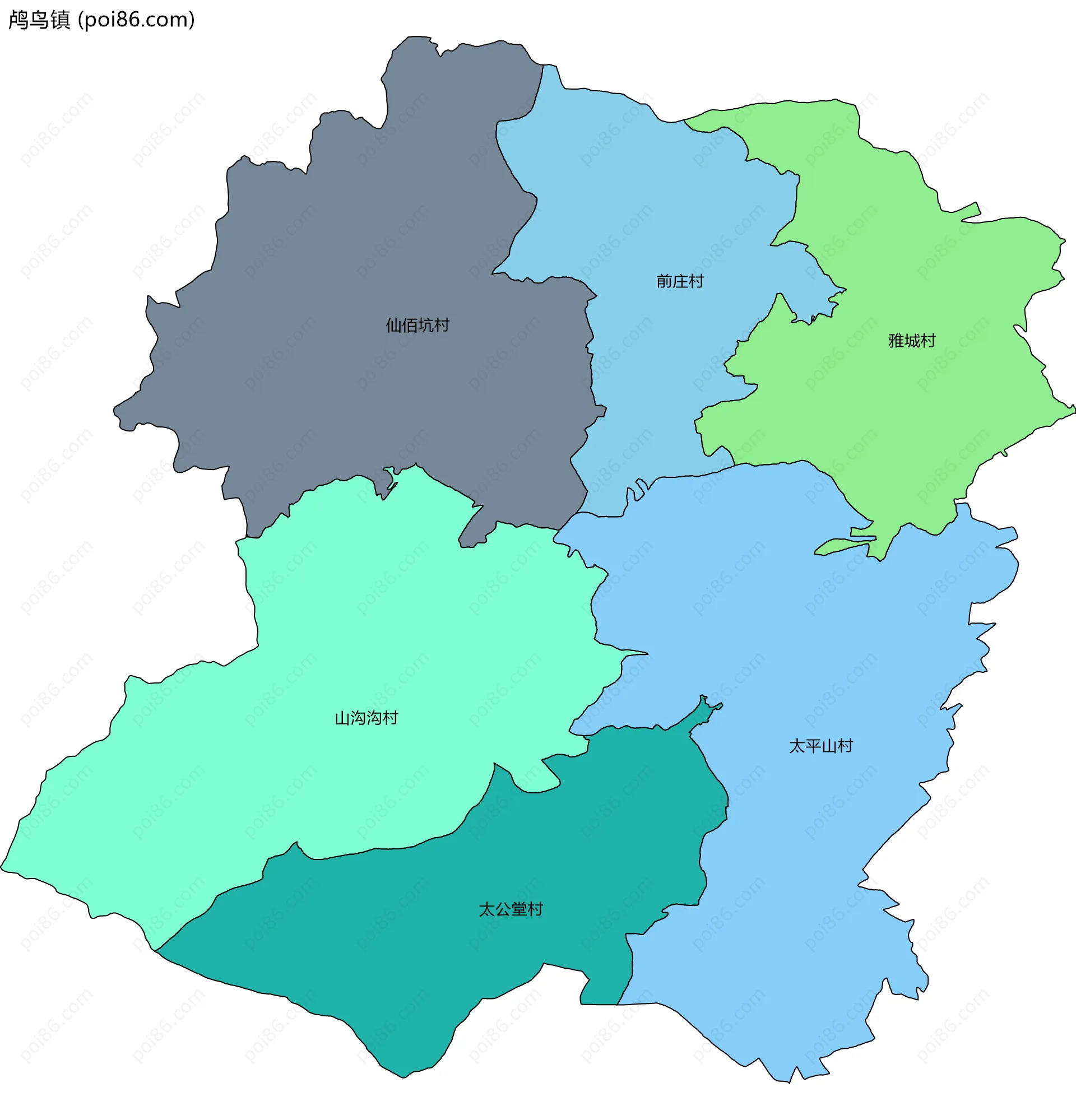 鸬鸟镇边界地图(五级行政区划)