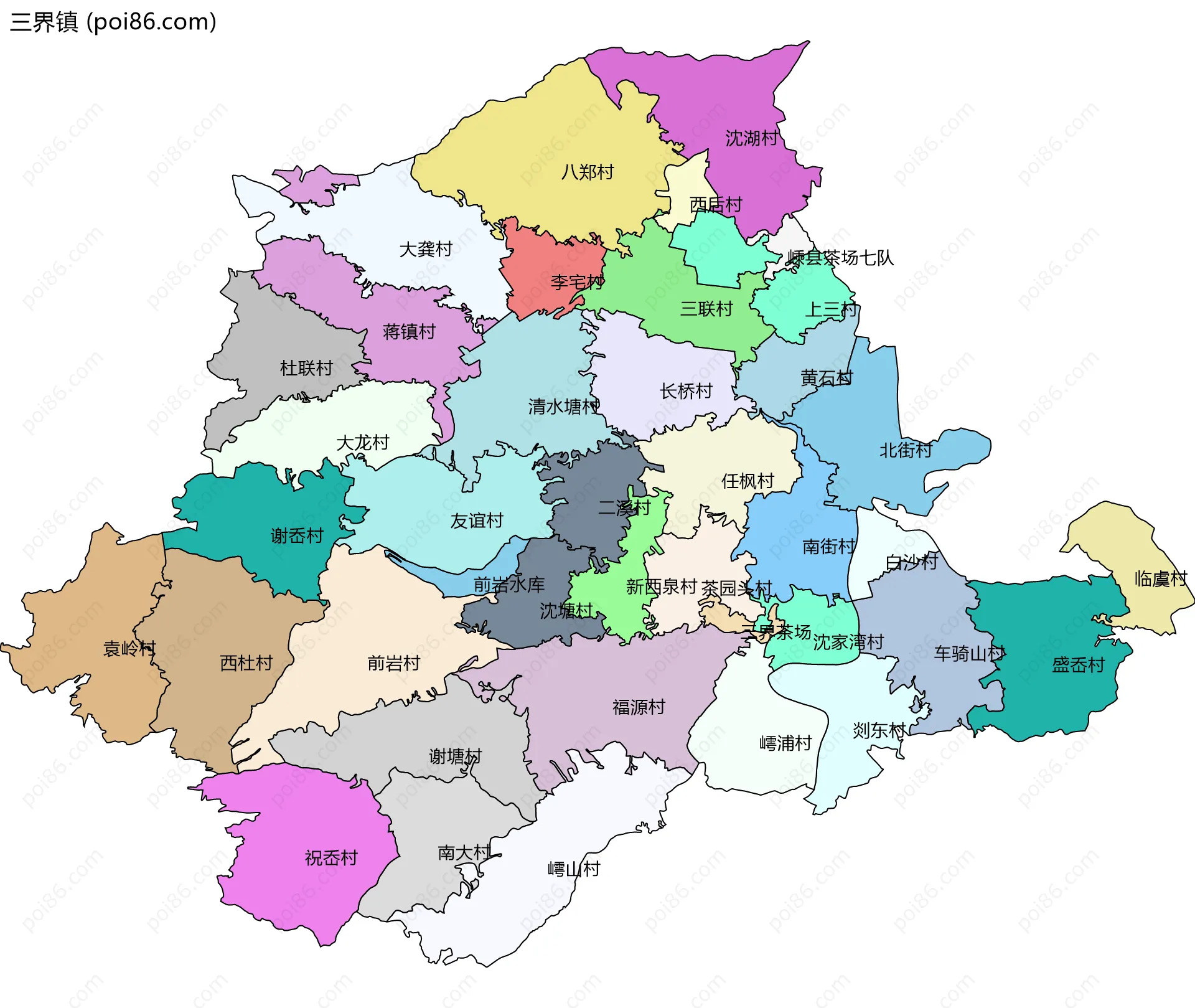 三界镇边界地图(五级行政区划)