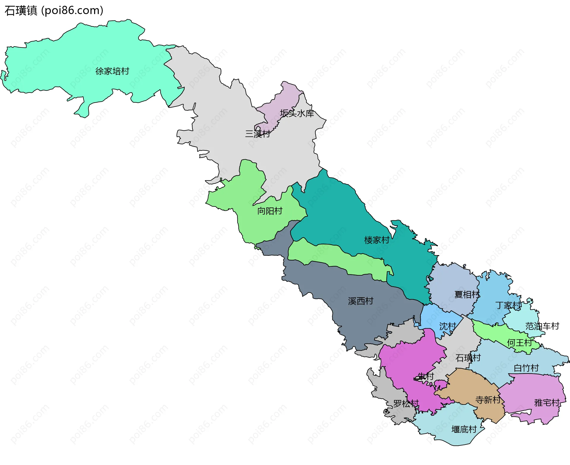 石璜镇边界地图(五级行政区划)