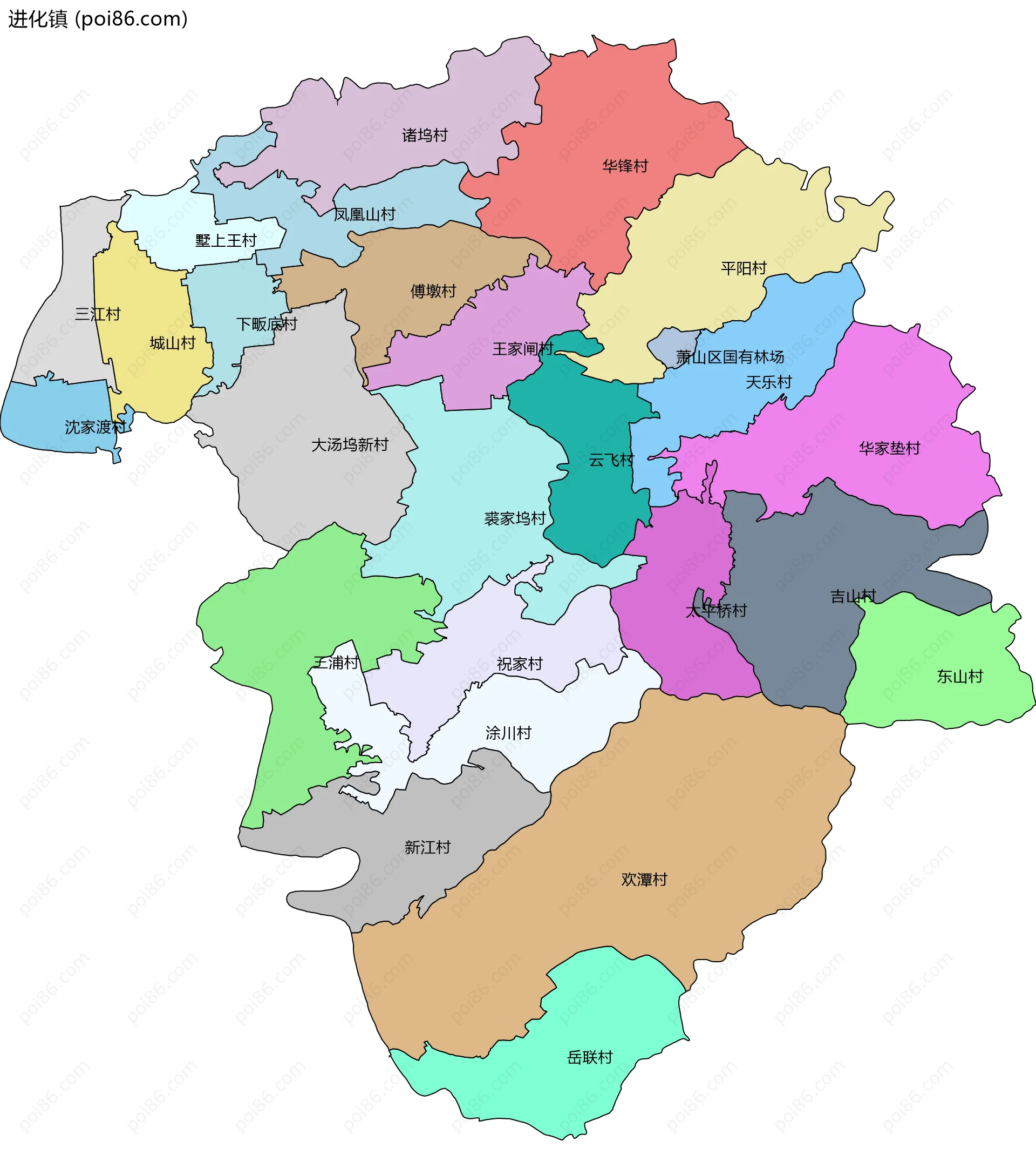 进化镇边界地图(五级行政区划)