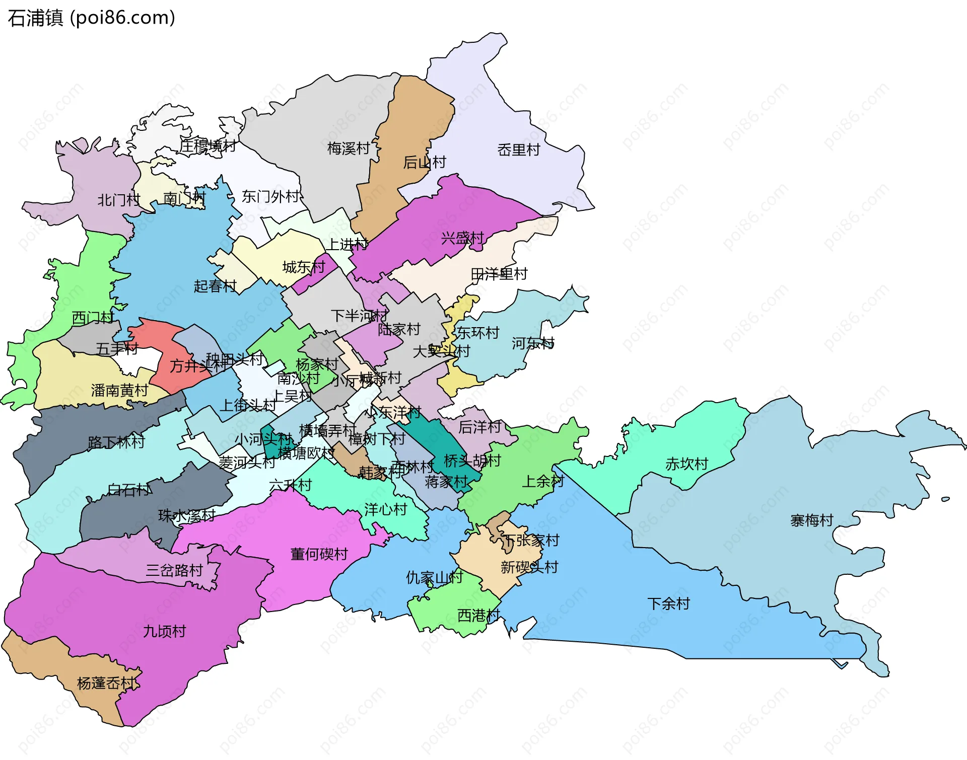 石浦镇边界地图(五级行政区划)