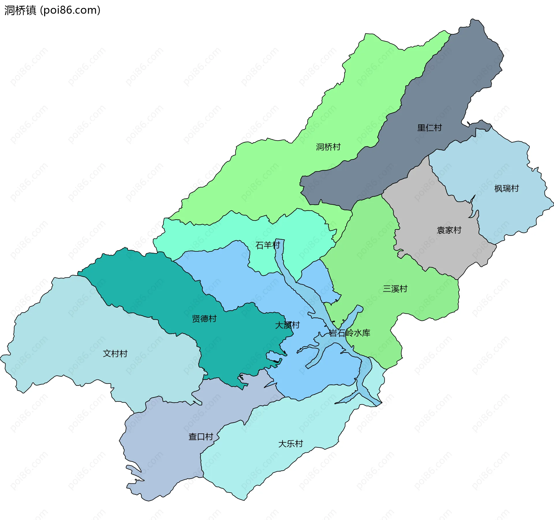 洞桥镇边界地图(五级行政区划)