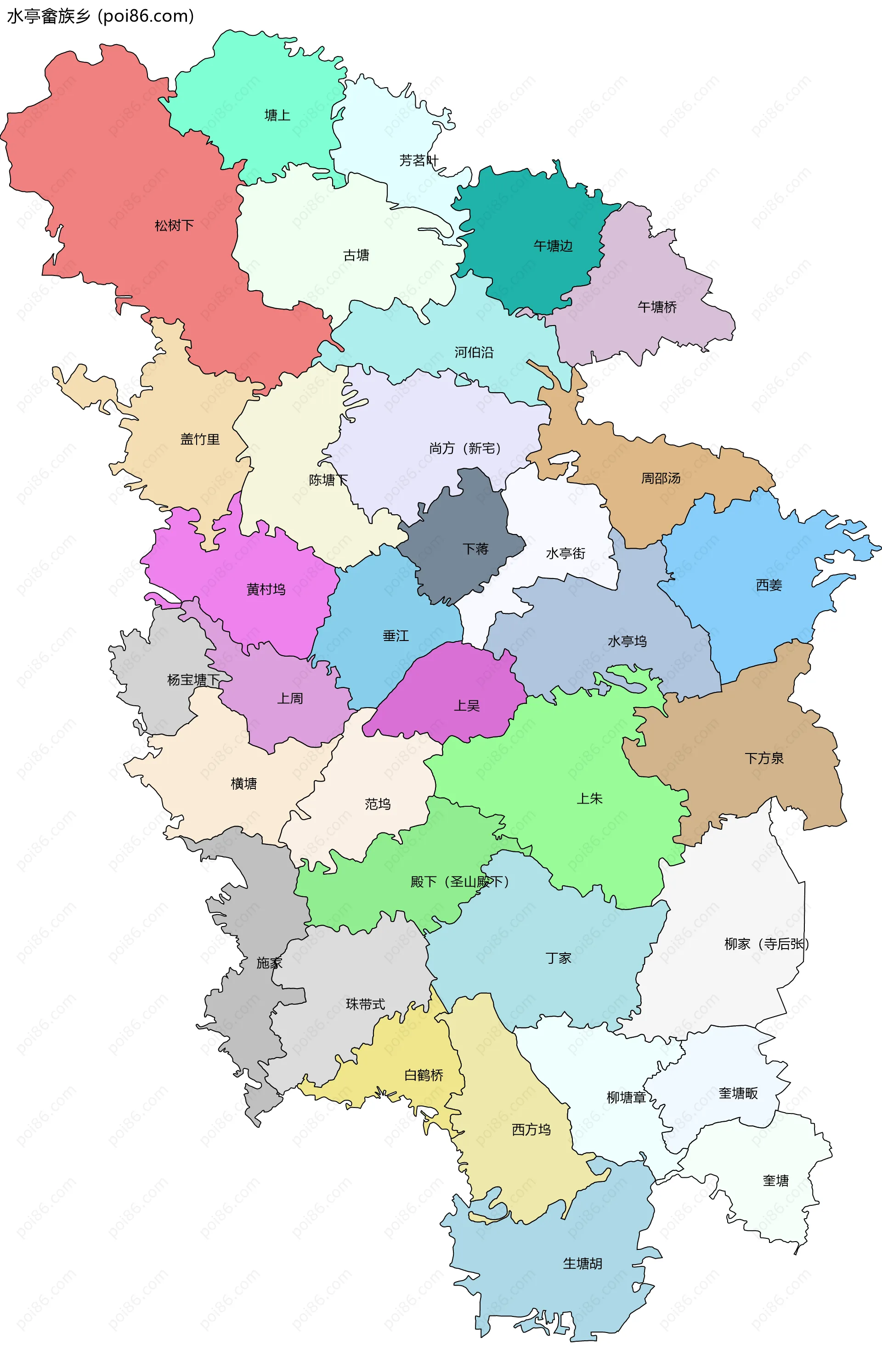 水亭畲族乡边界地图(五级行政区划)