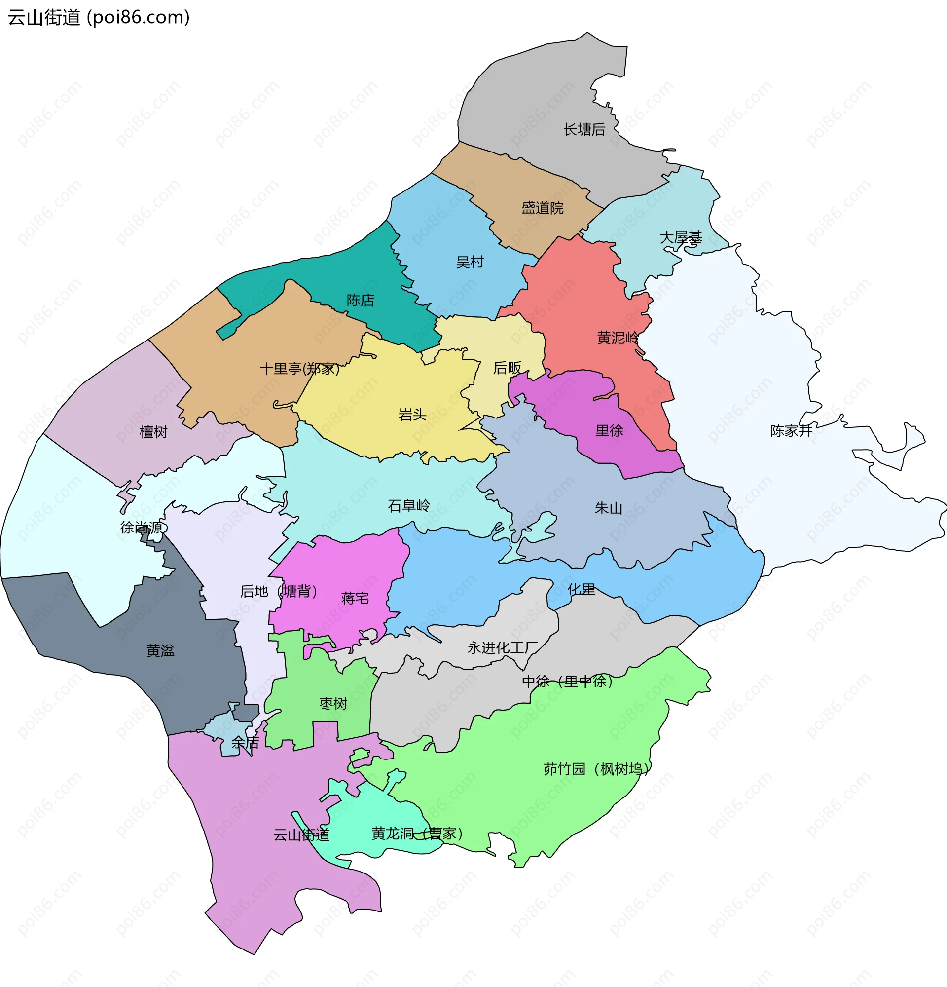 云山街道边界地图(五级行政区划)