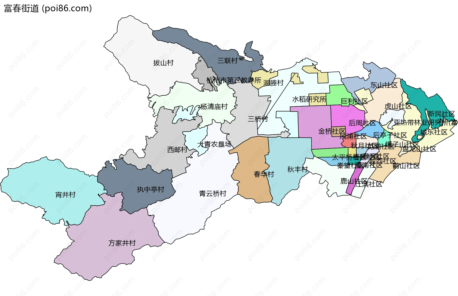 富春街道边界地图(五级行政区划)