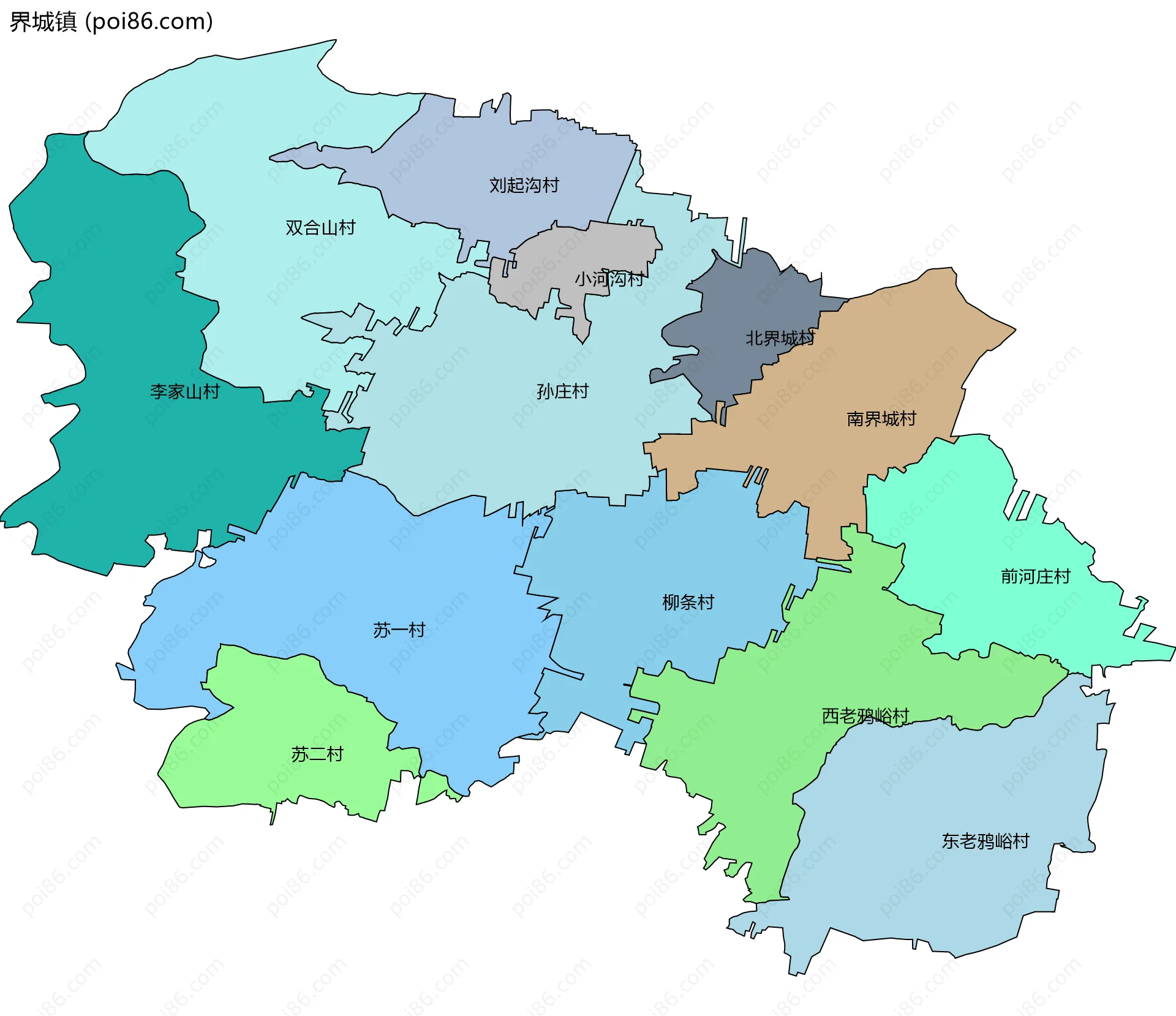 界城镇边界地图(五级行政区划)
