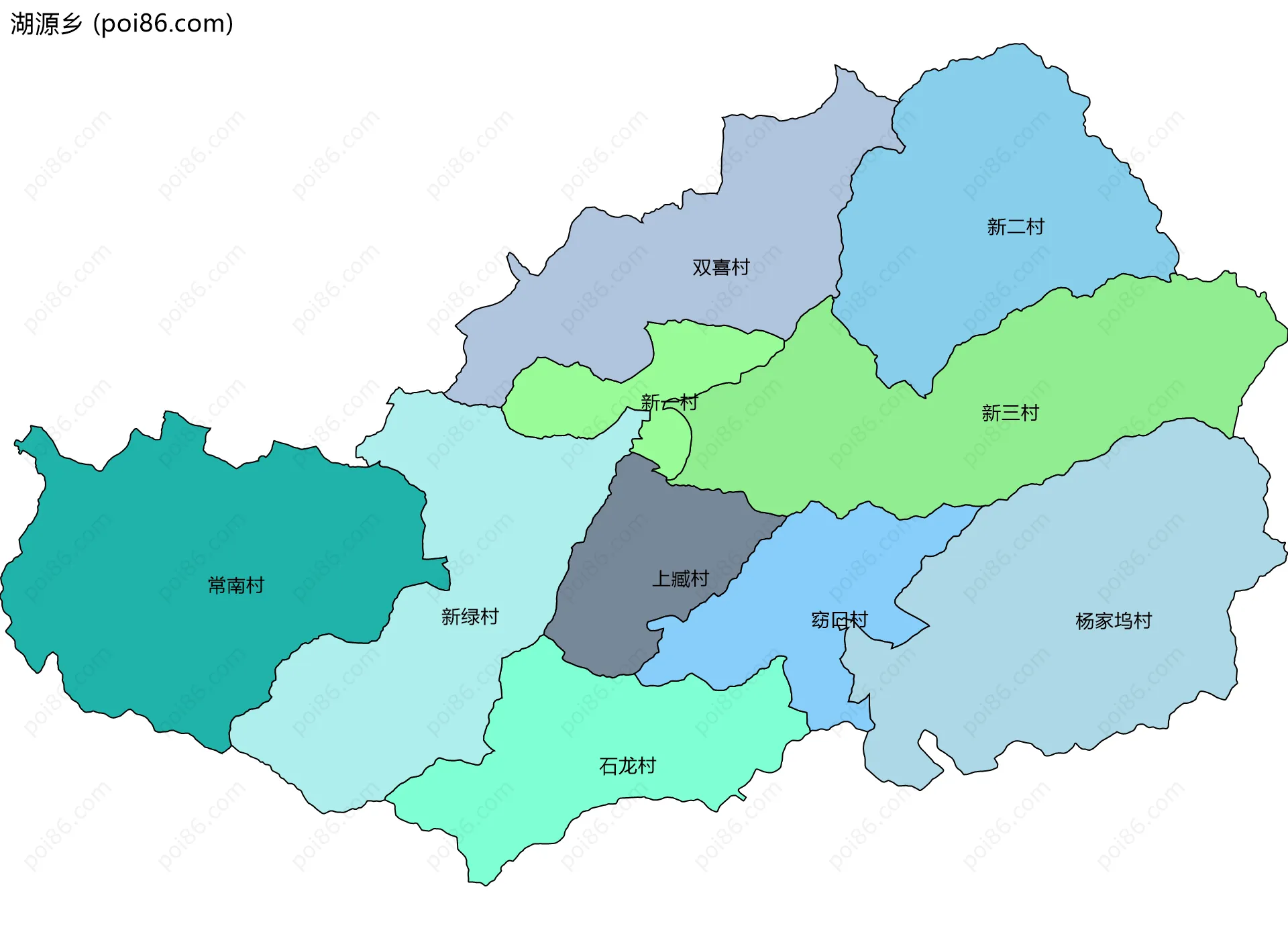 湖源乡边界地图(五级行政区划)