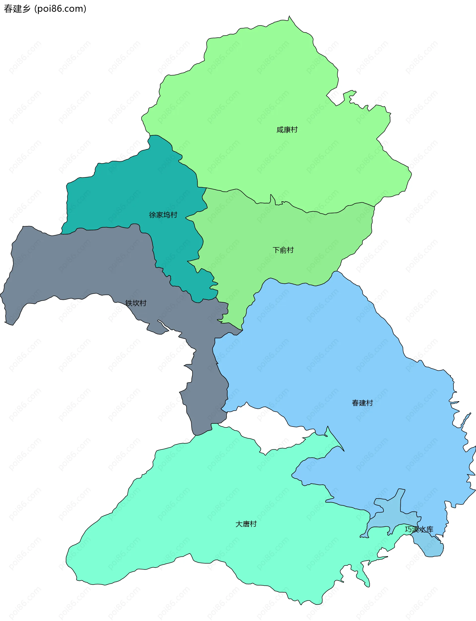 春建乡边界地图(五级行政区划)