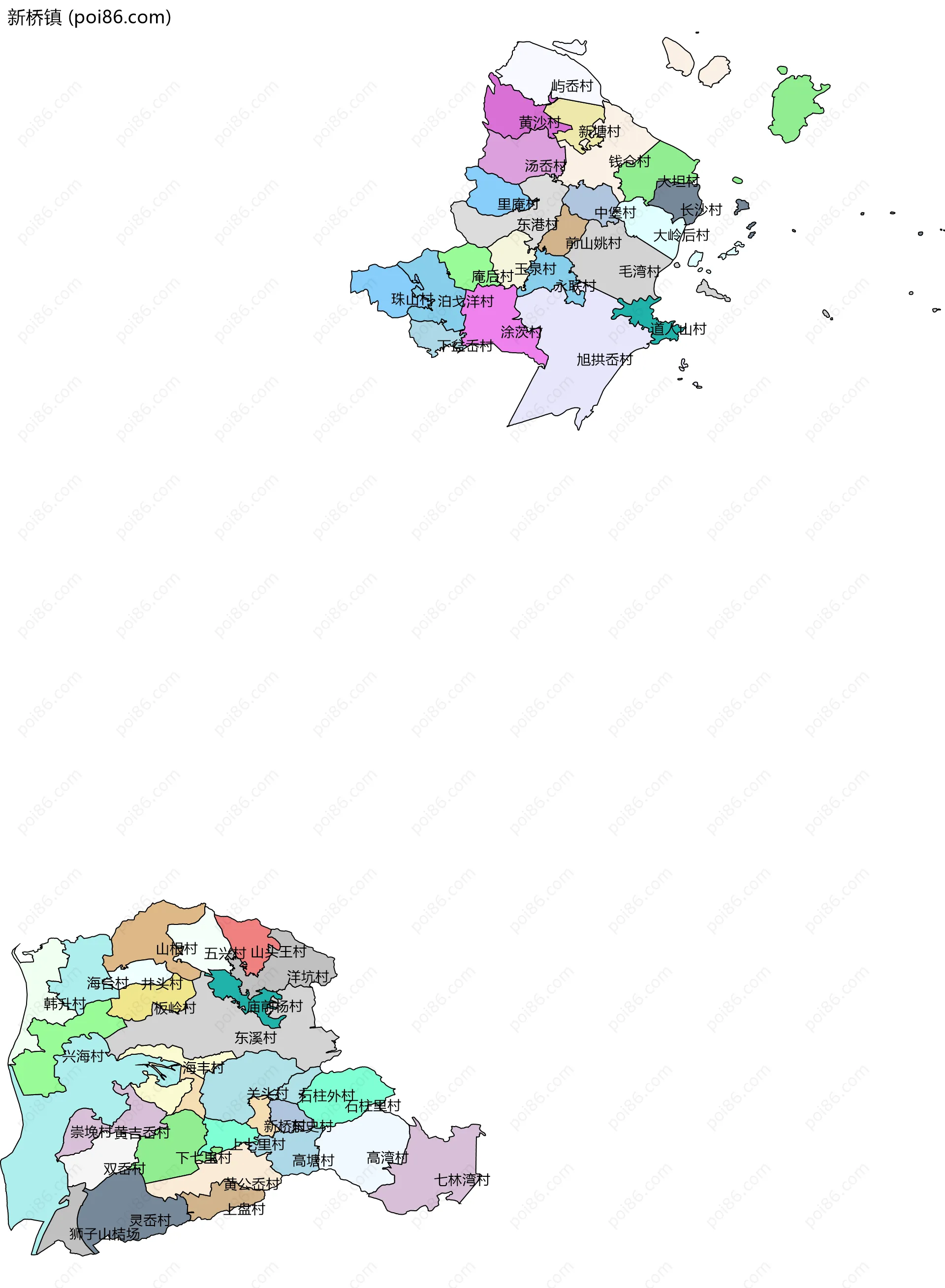 新桥镇边界地图(五级行政区划)
