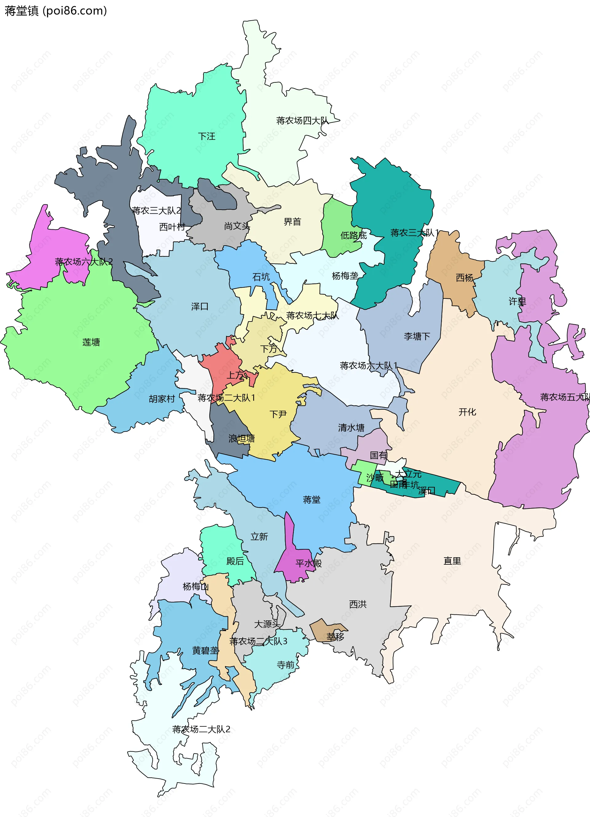 蒋堂镇边界地图(五级行政区划)