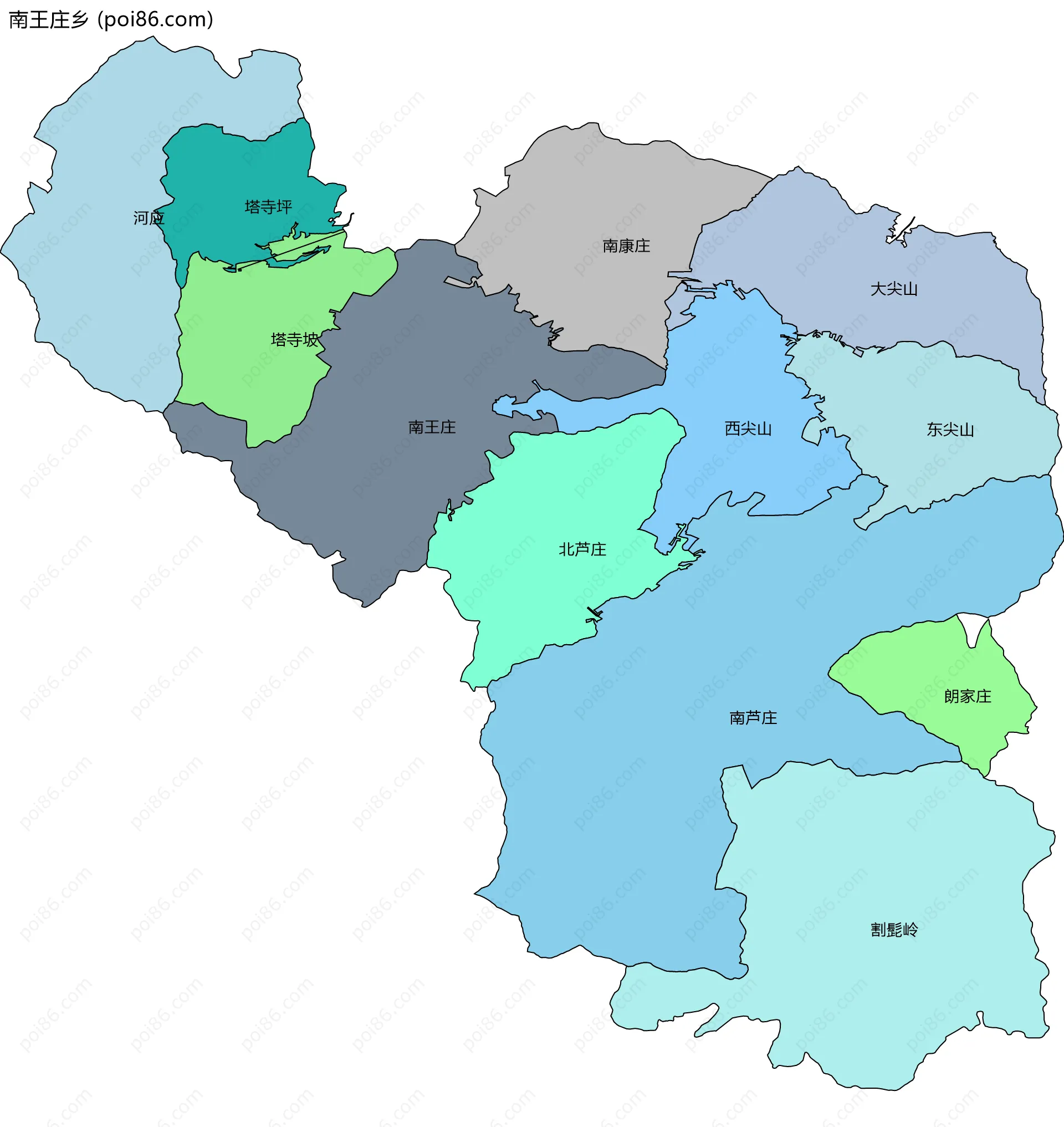 南王庄乡边界地图(五级行政区划)
