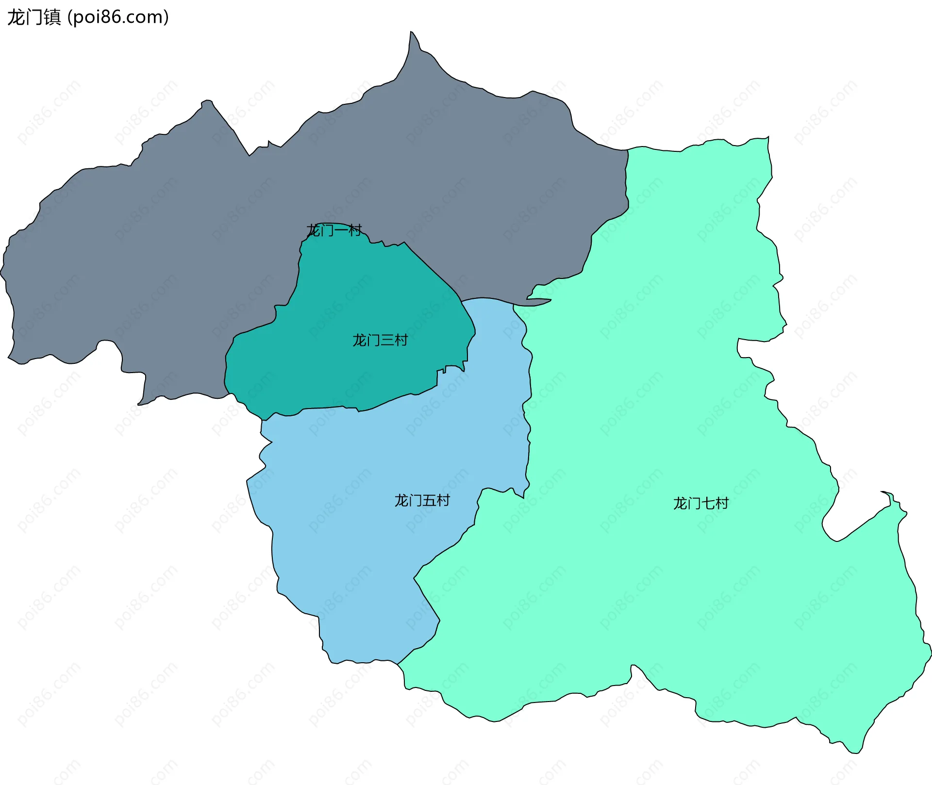 龙门镇边界地图(五级行政区划)