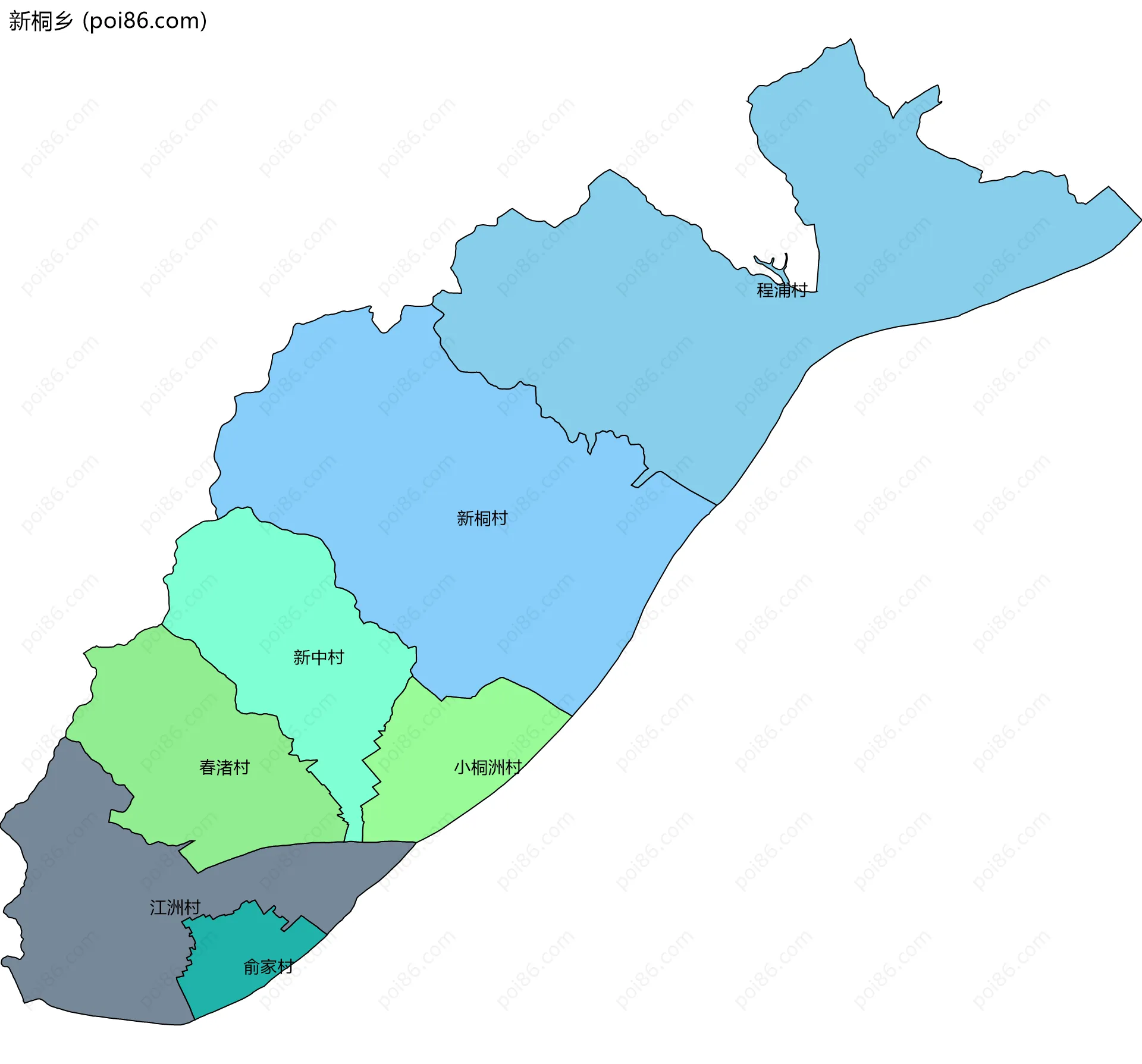 新桐乡边界地图(五级行政区划)
