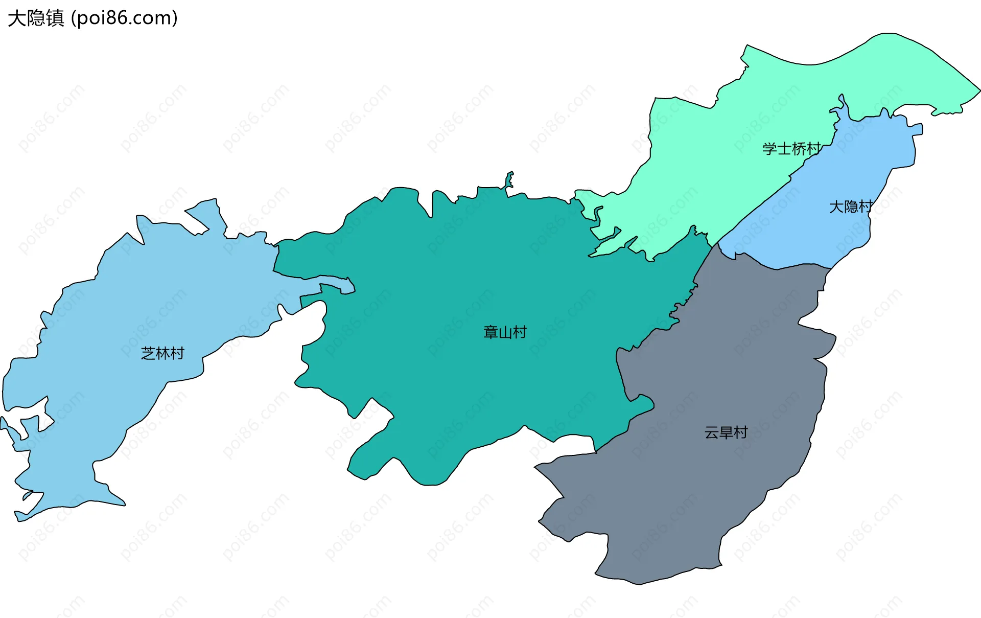 大隐镇边界地图(五级行政区划)