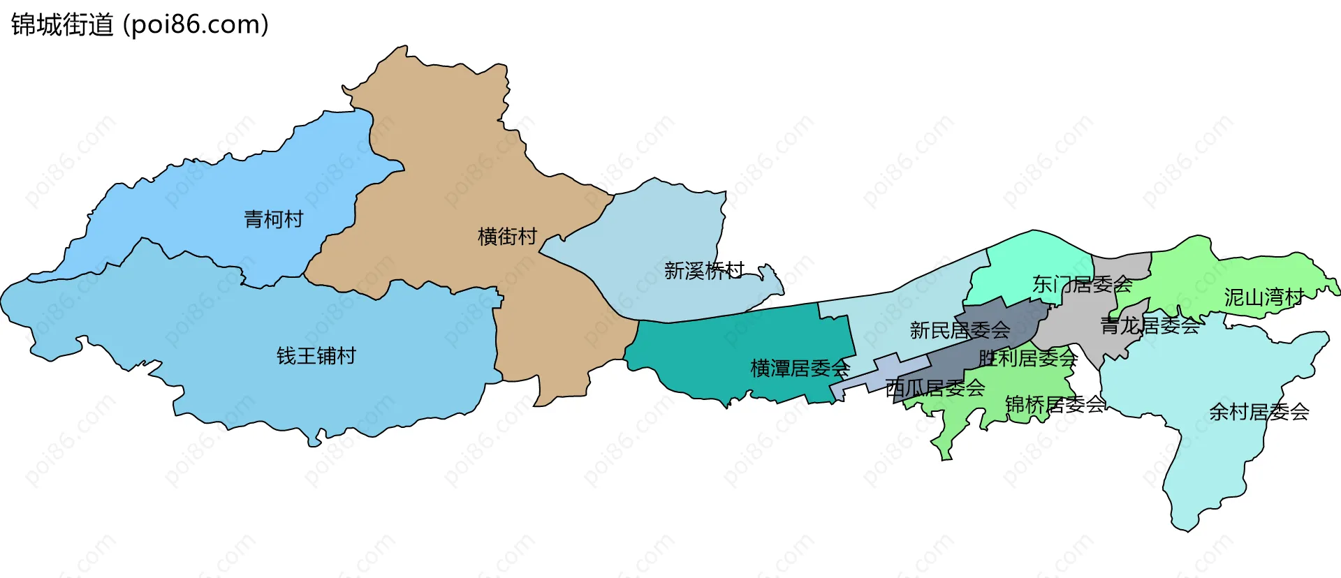 锦城街道边界地图(五级行政区划)
