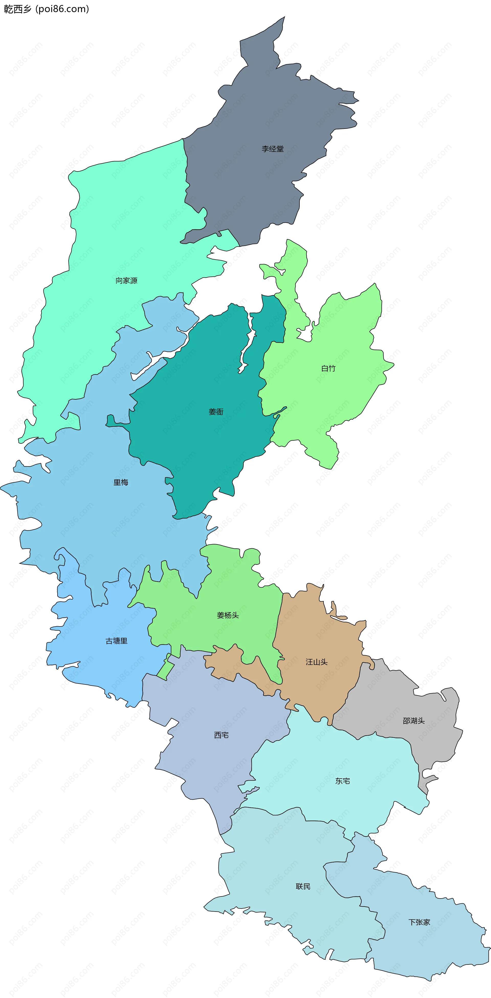 乾西乡边界地图(五级行政区划)