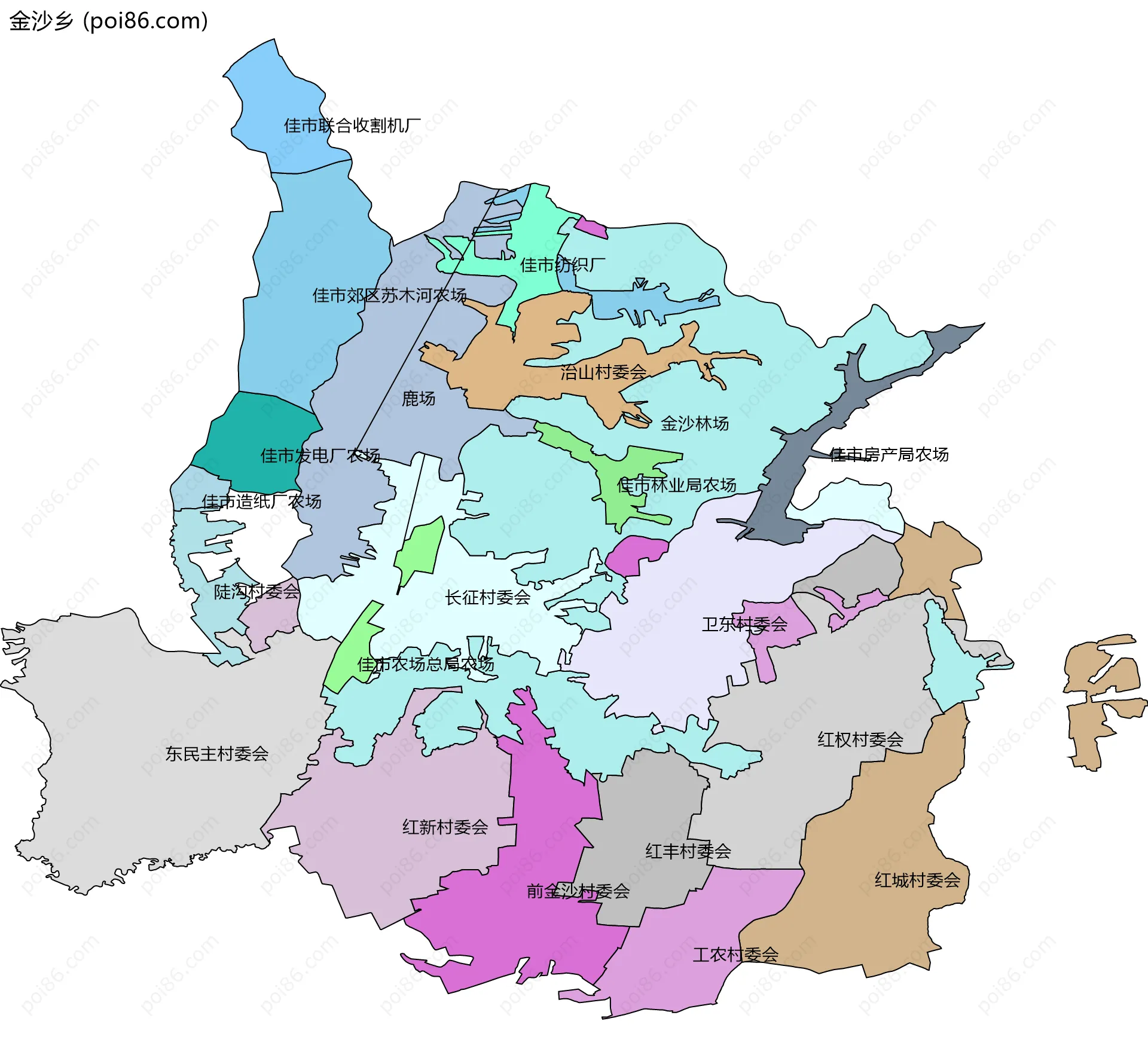 金沙乡边界地图(五级行政区划)