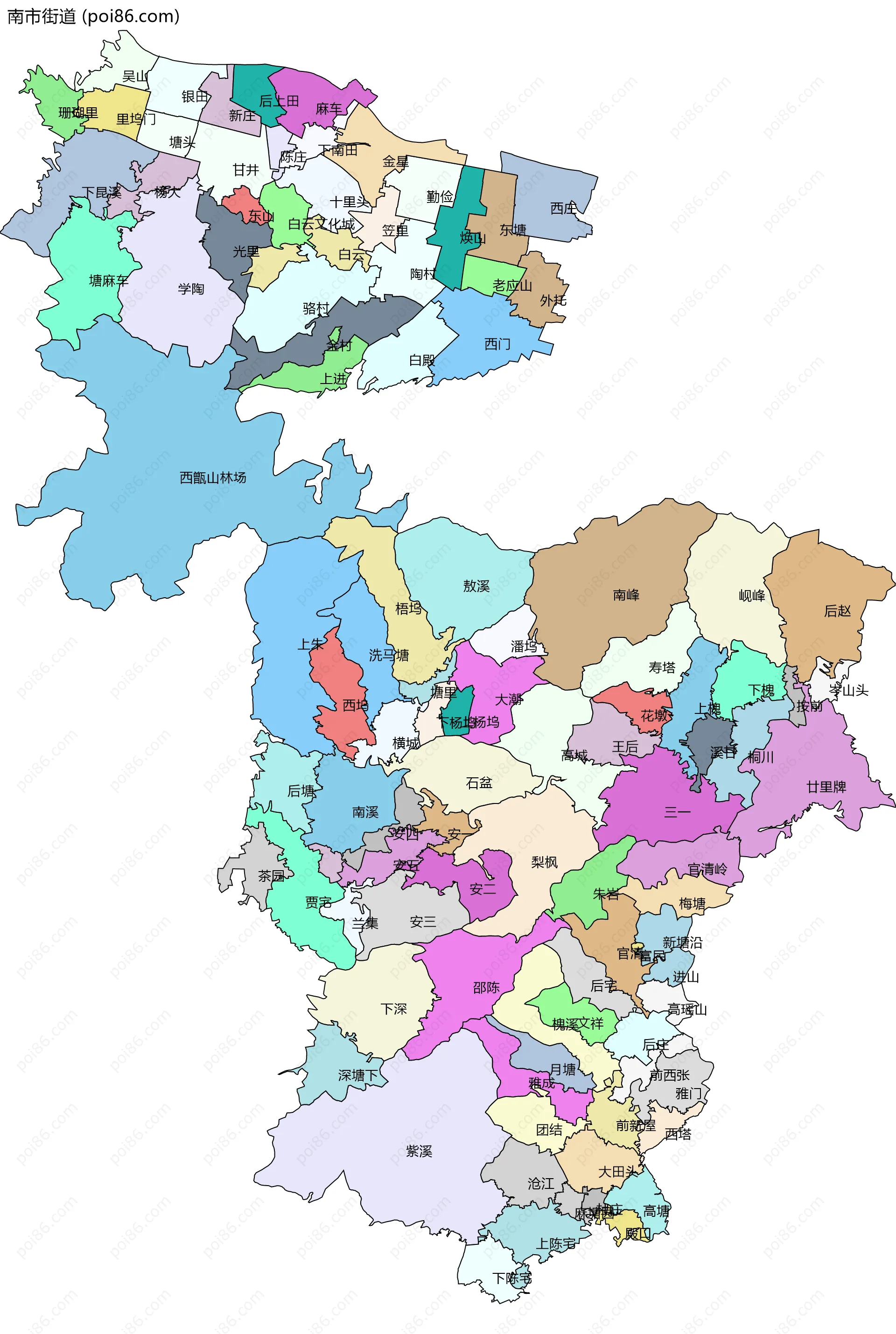南市街道边界地图(五级行政区划)