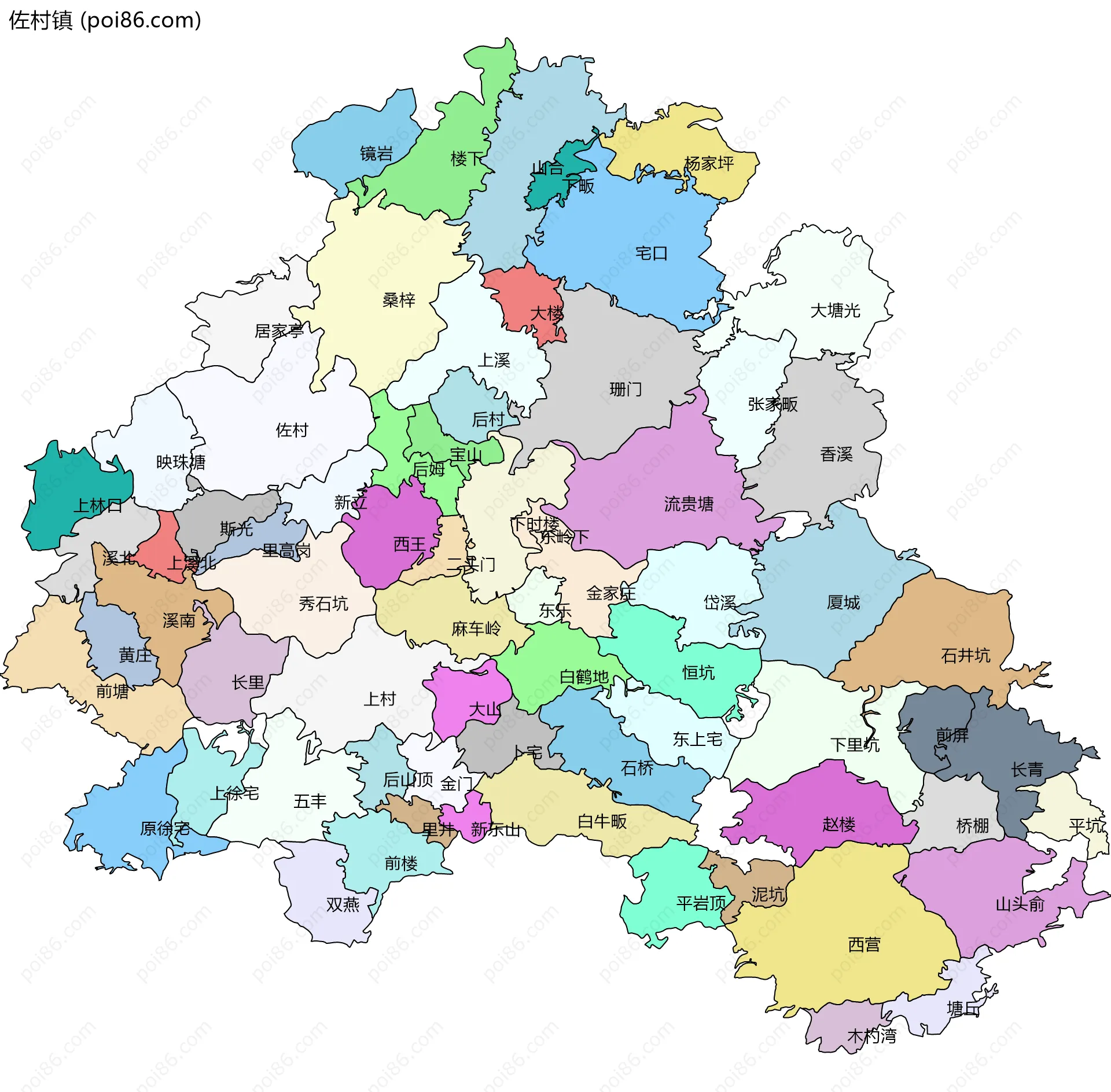佐村镇边界地图(五级行政区划)