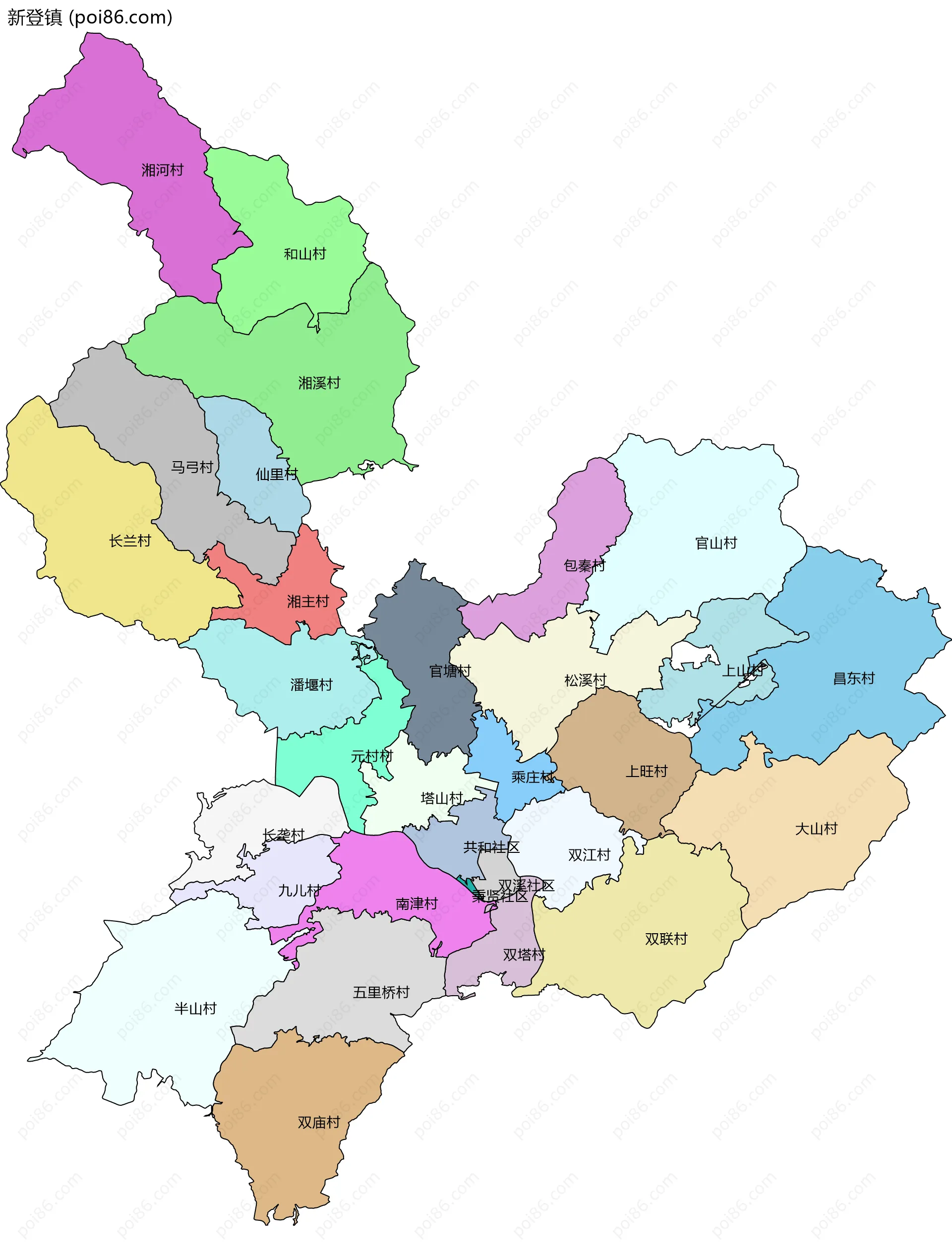 新登镇边界地图(五级行政区划)