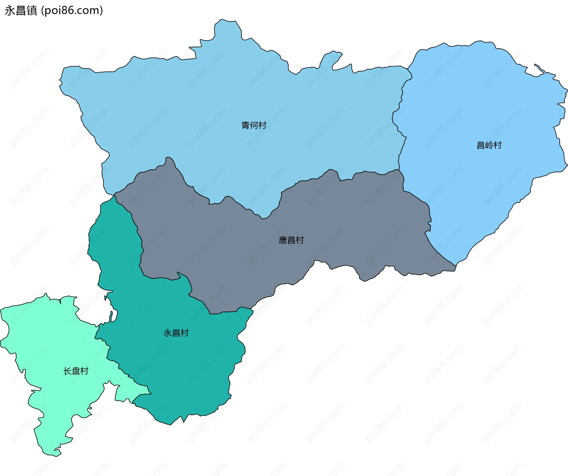 永昌镇边界地图(五级行政区划)
