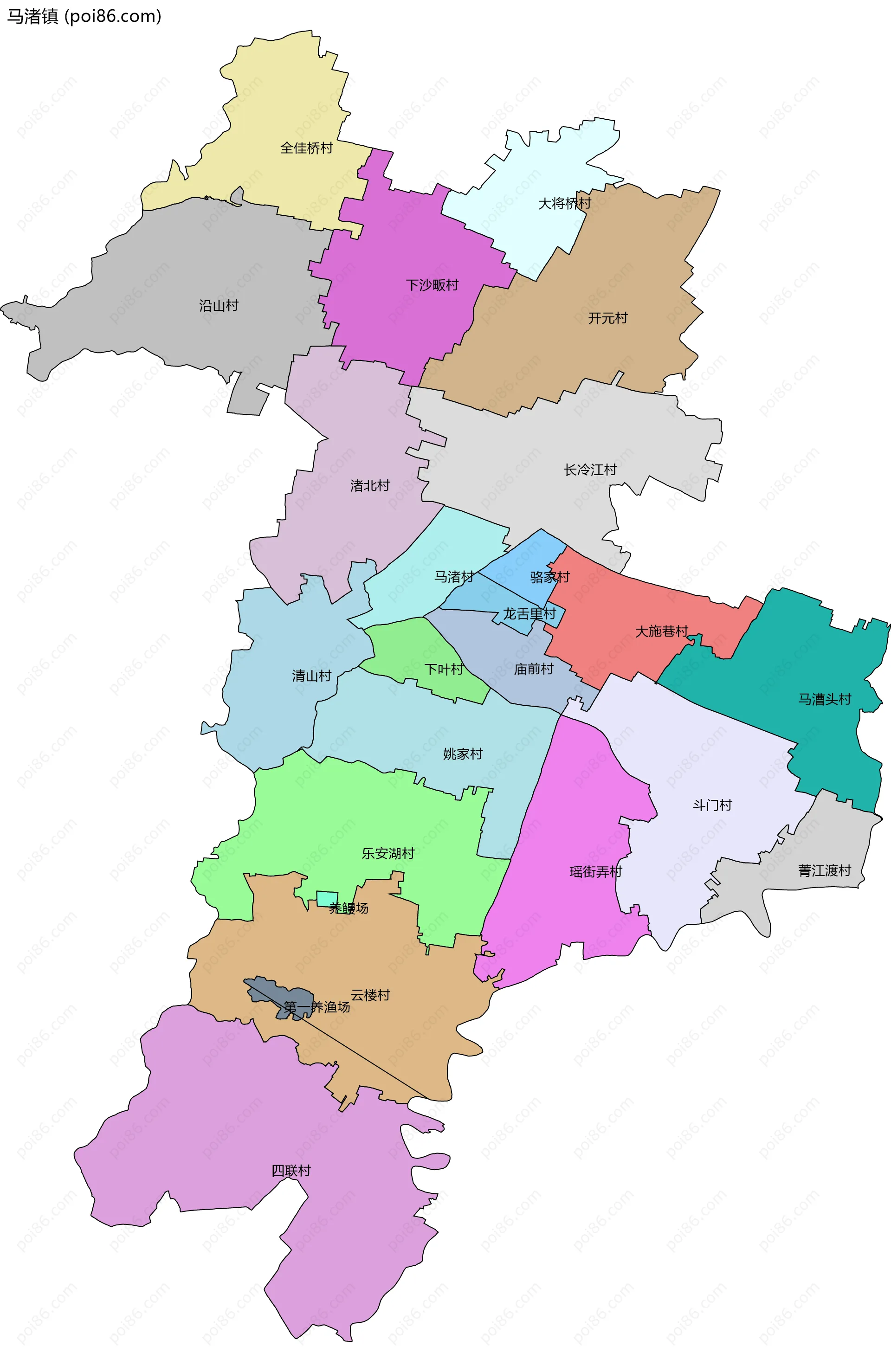 马渚镇边界地图(五级行政区划)