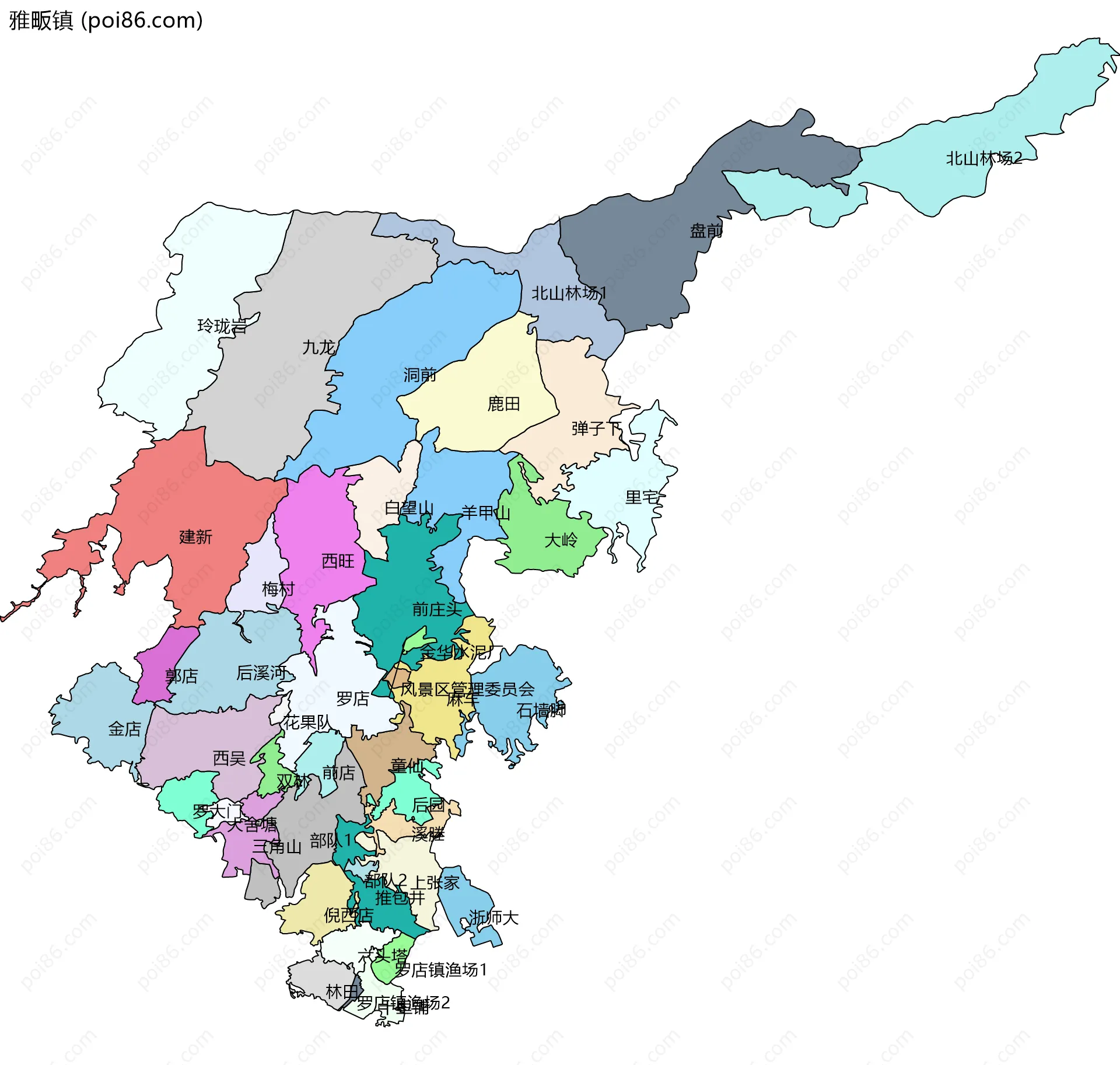 雅畈镇边界地图(五级行政区划)