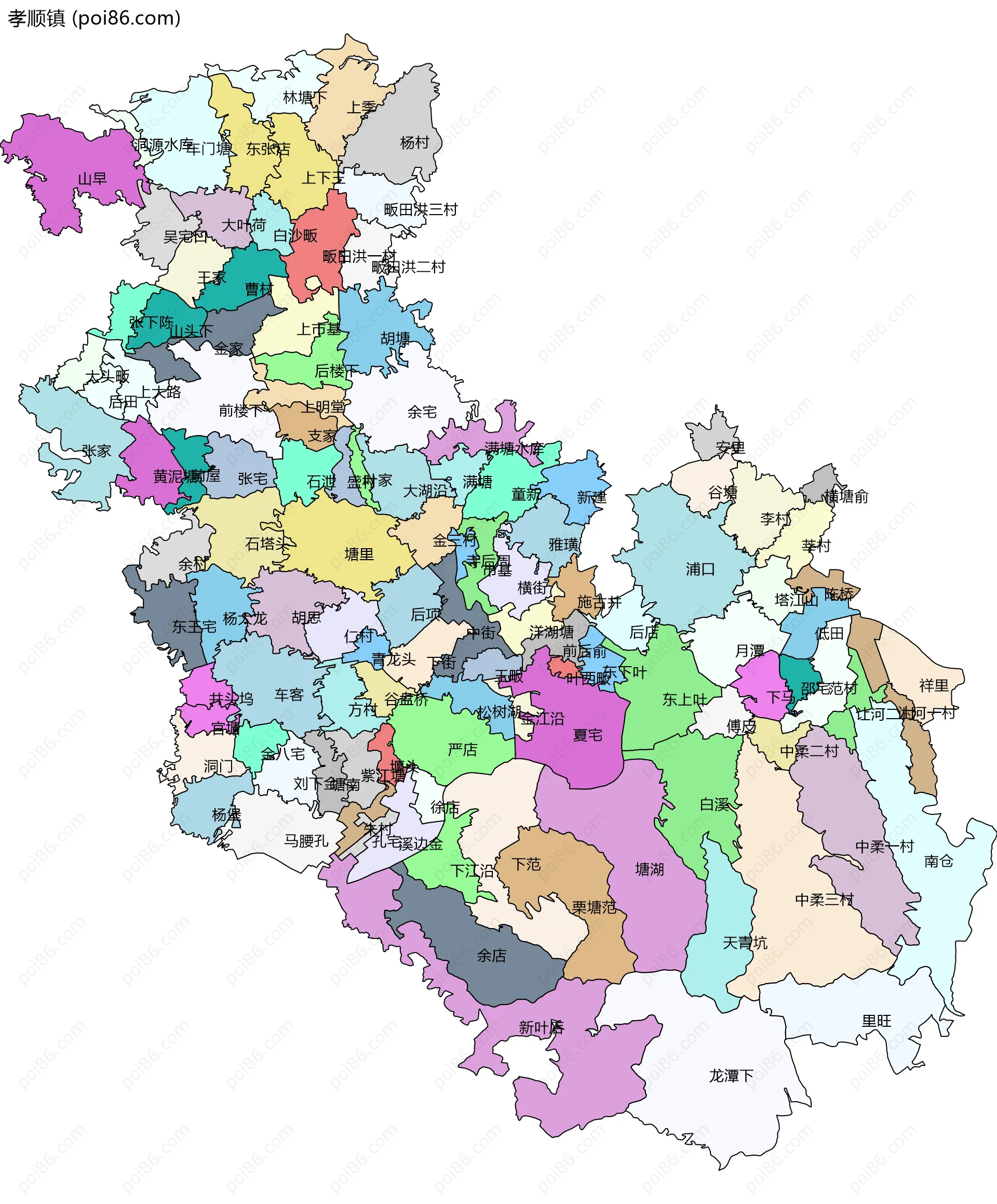 孝顺镇边界地图(五级行政区划)