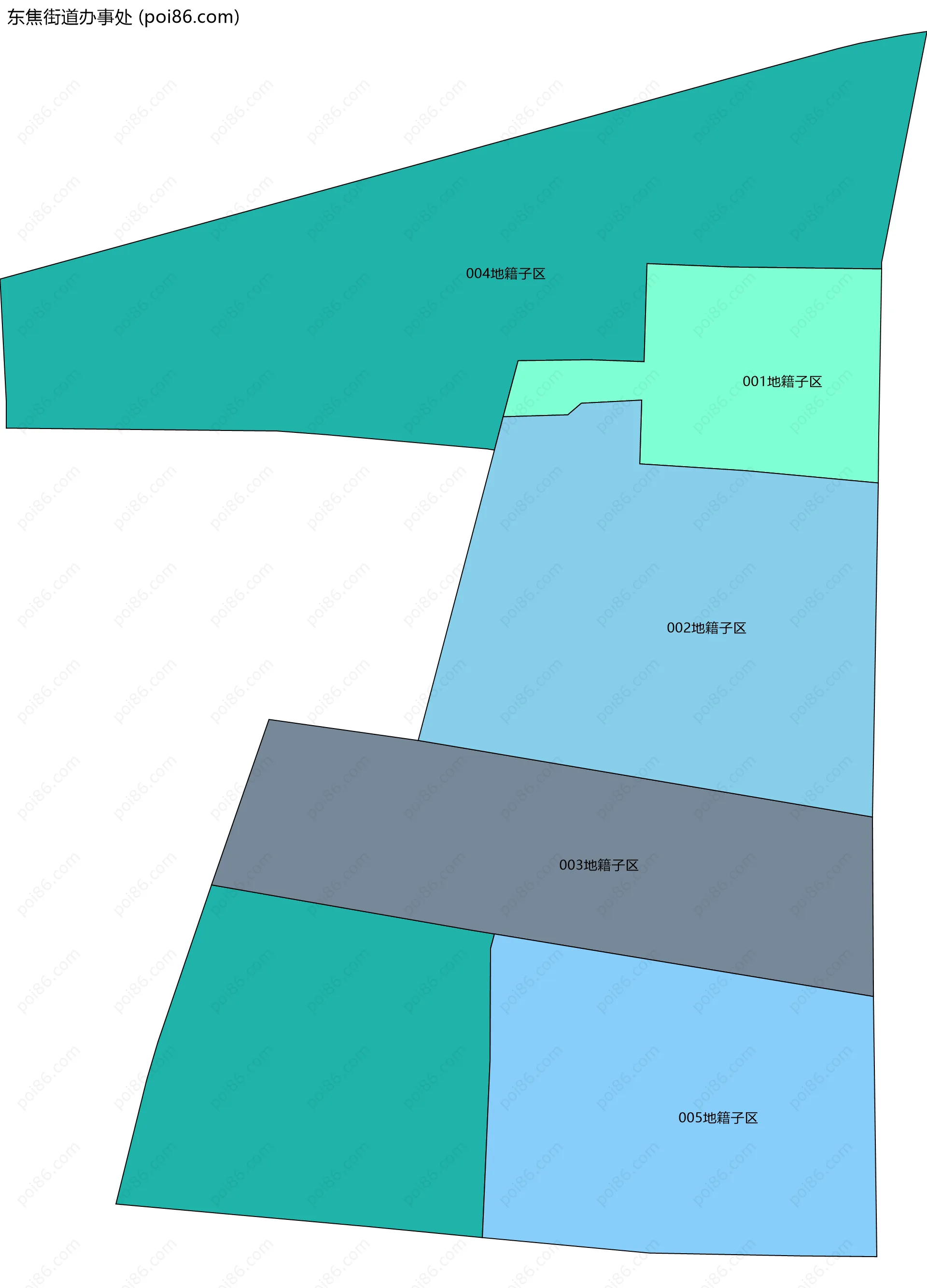 东焦街道办事处边界地图(五级行政区划)