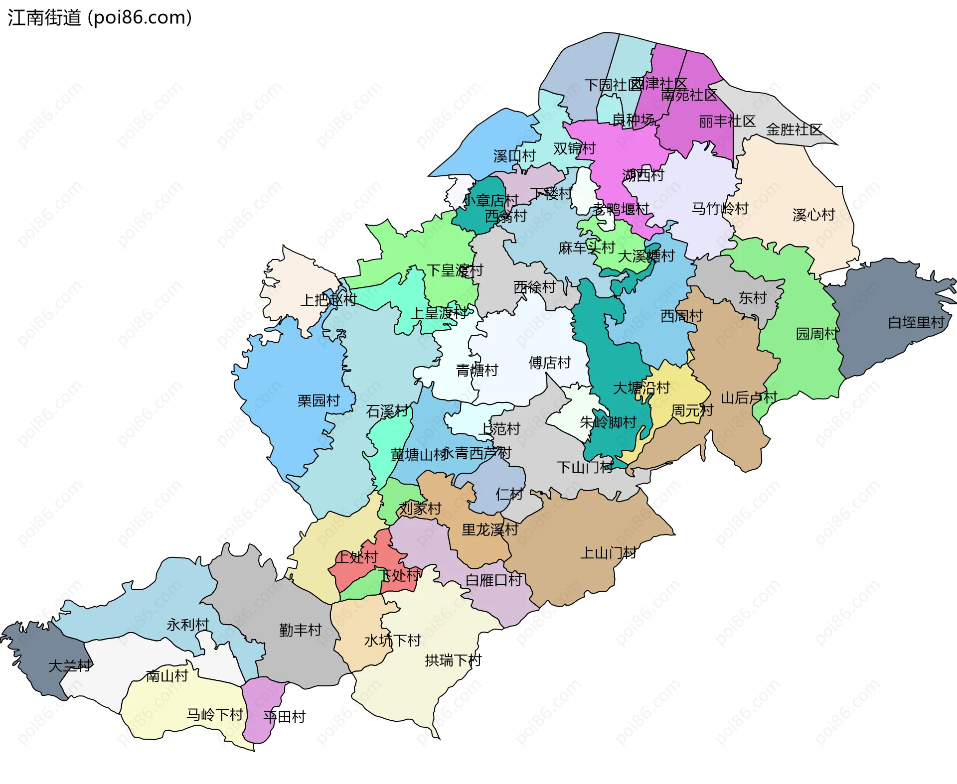 江南街道边界地图(五级行政区划)