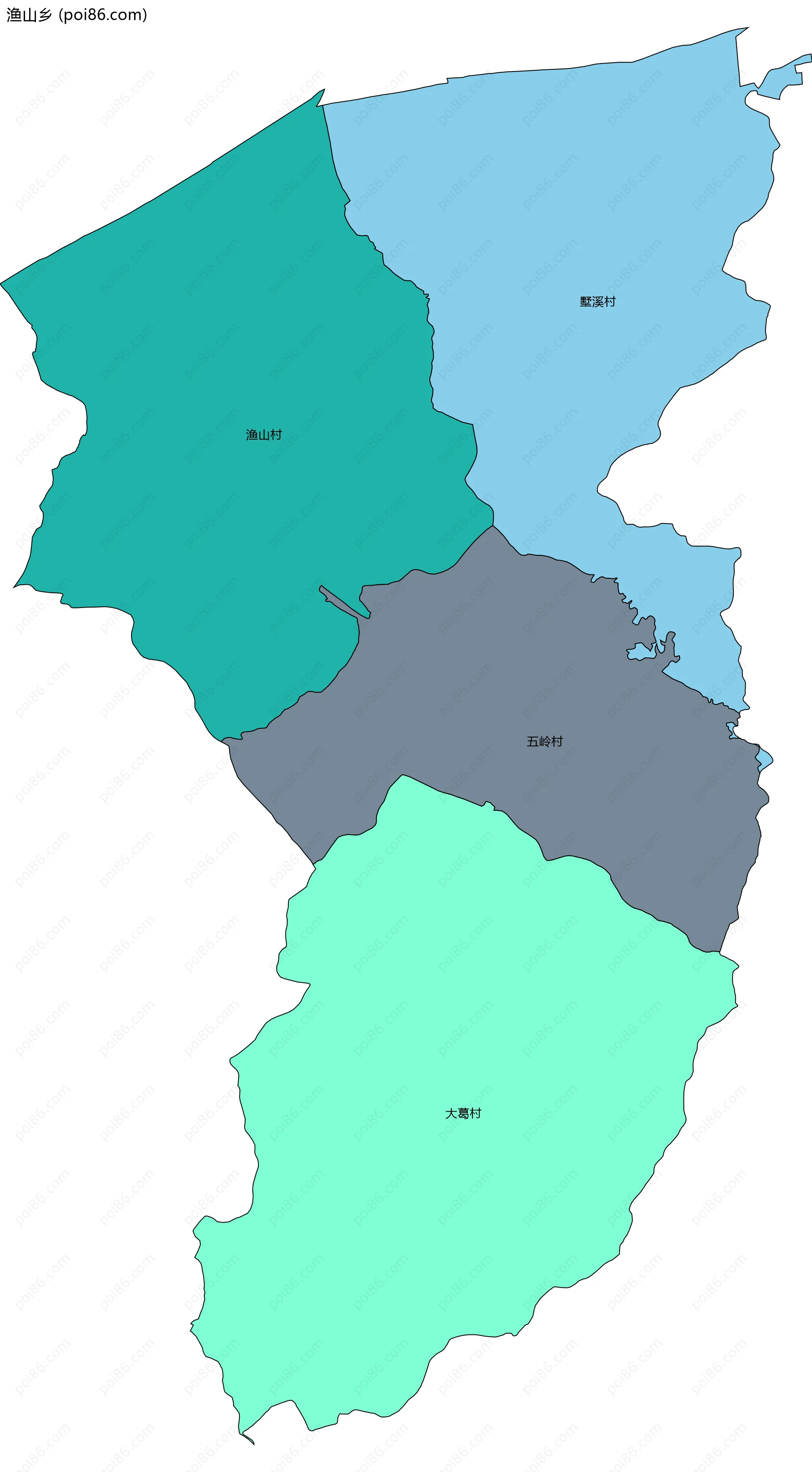 渔山乡边界地图(五级行政区划)