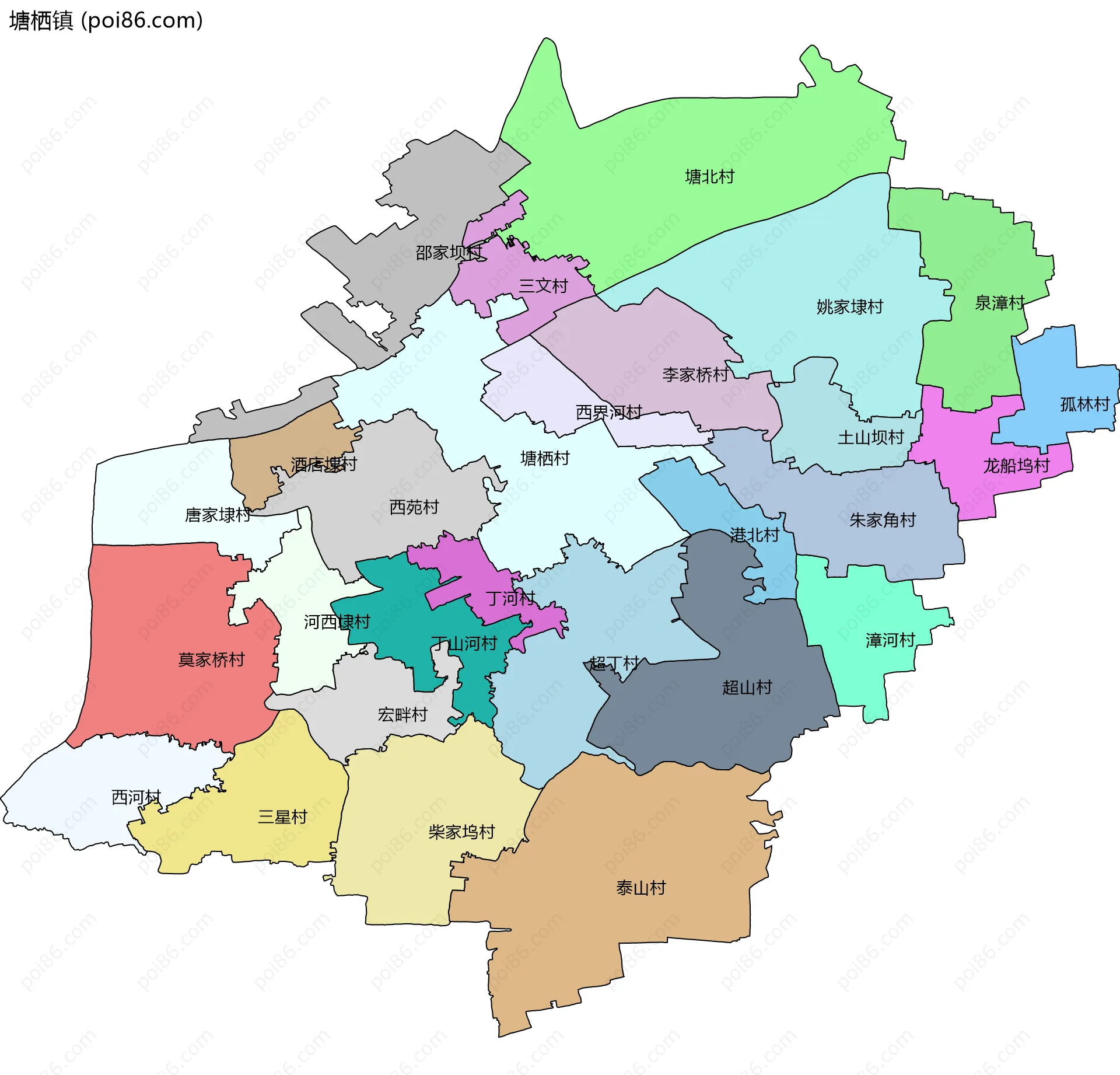 塘栖镇边界地图(五级行政区划)
