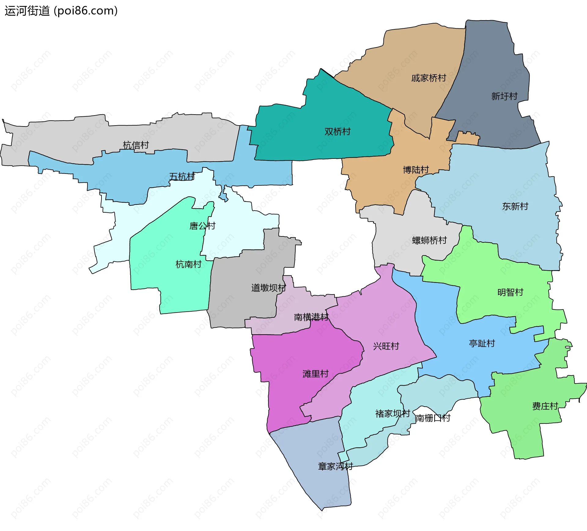 运河街道边界地图(五级行政区划)