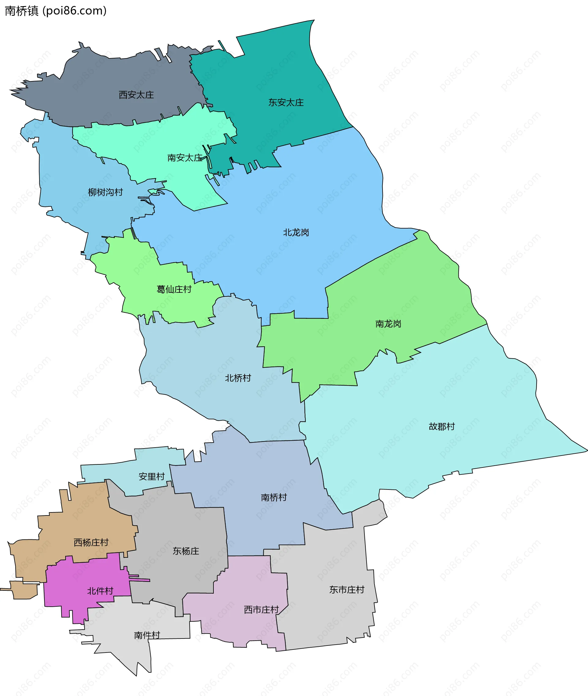 南桥镇边界地图(五级行政区划)