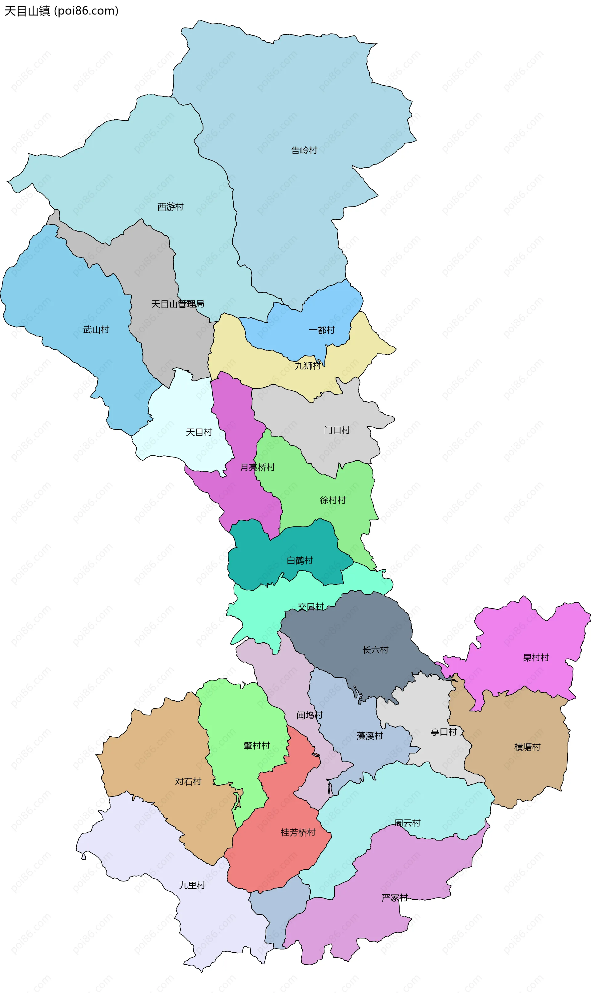 天目山镇边界地图(五级行政区划)