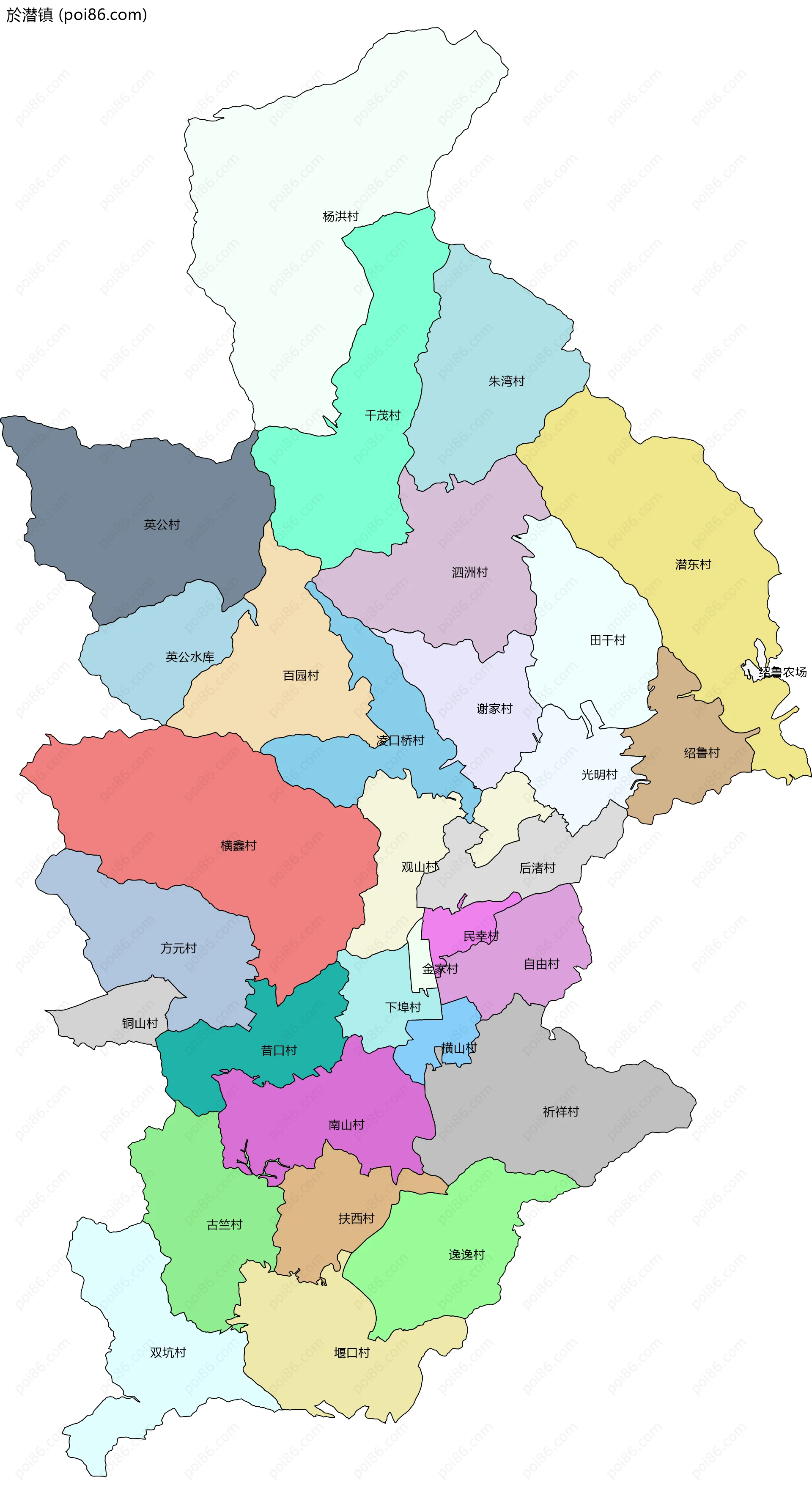 於潜镇边界地图(五级行政区划)