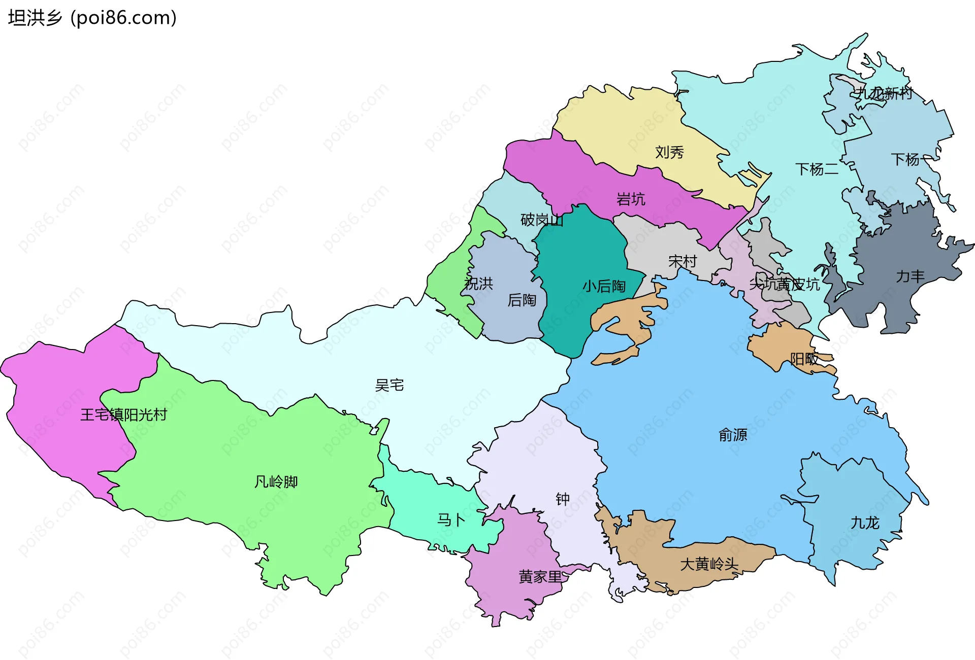 坦洪乡边界地图(五级行政区划)