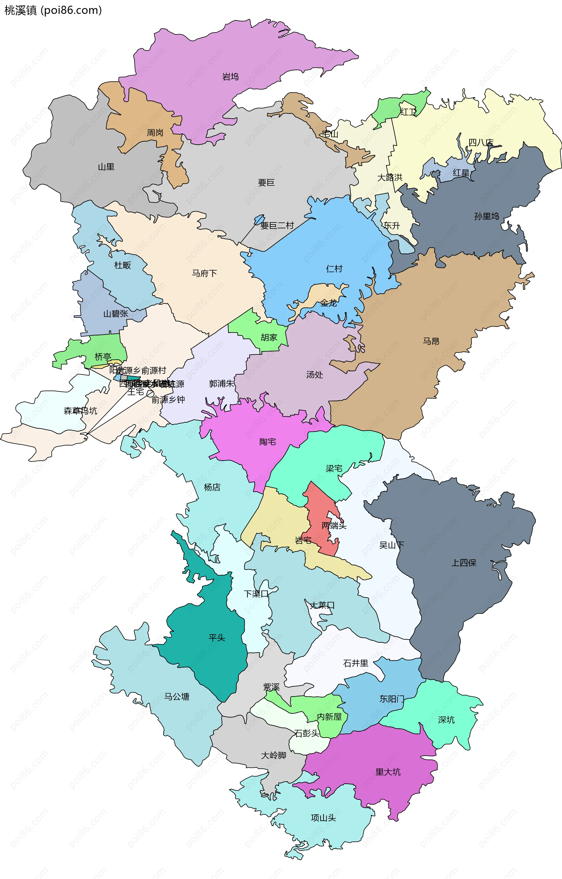 桃溪镇边界地图(五级行政区划)