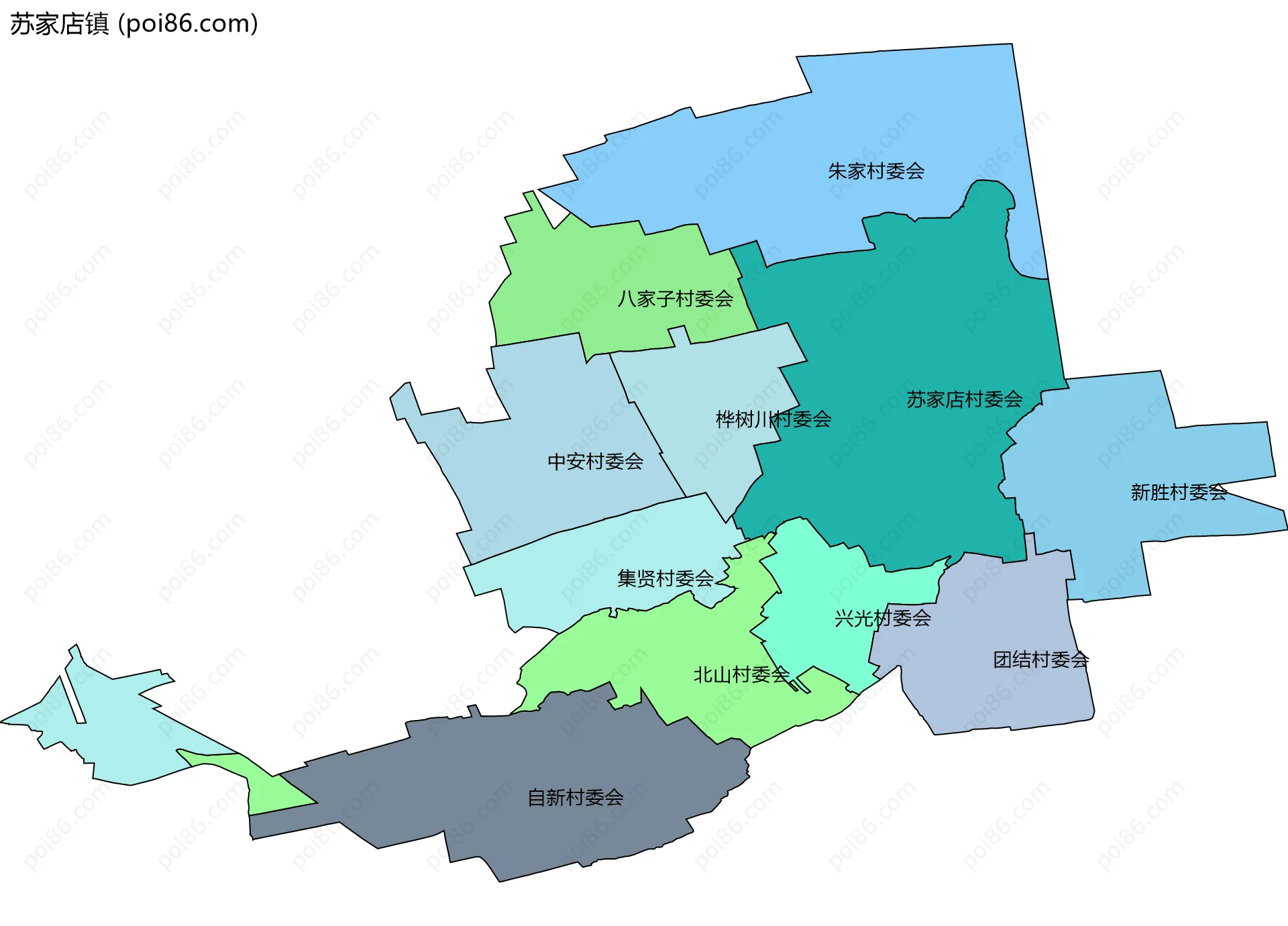 苏家店镇边界地图(五级行政区划)