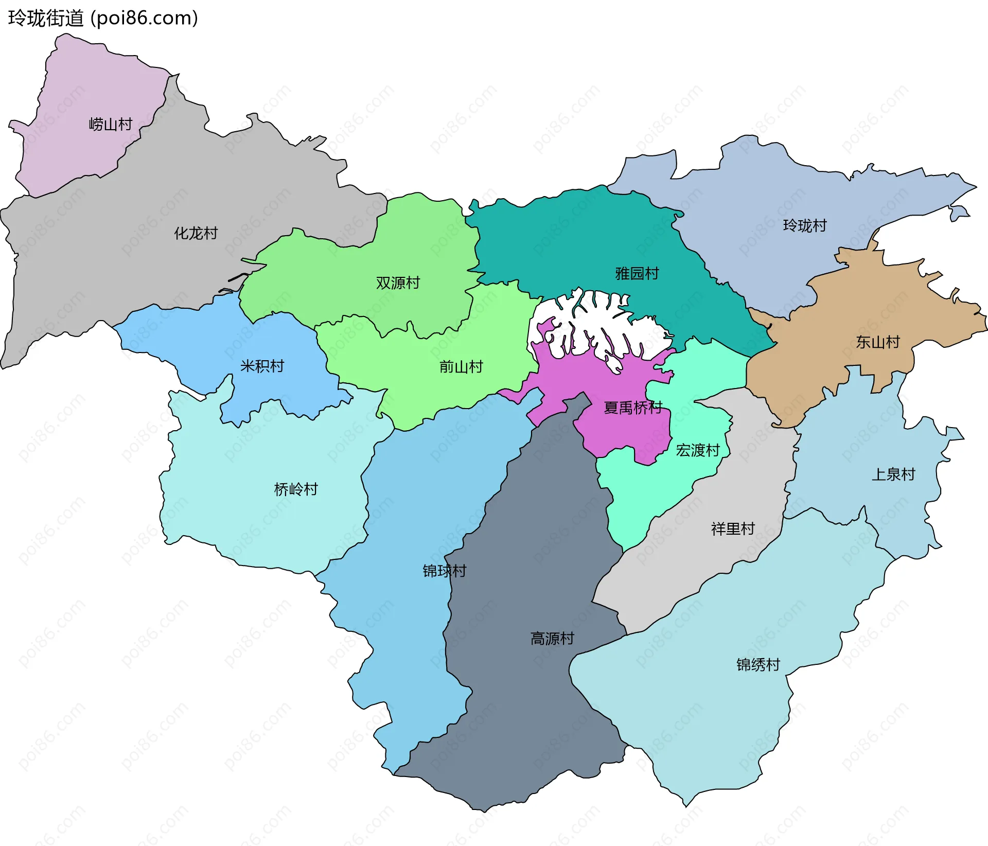 玲珑街道边界地图(五级行政区划)