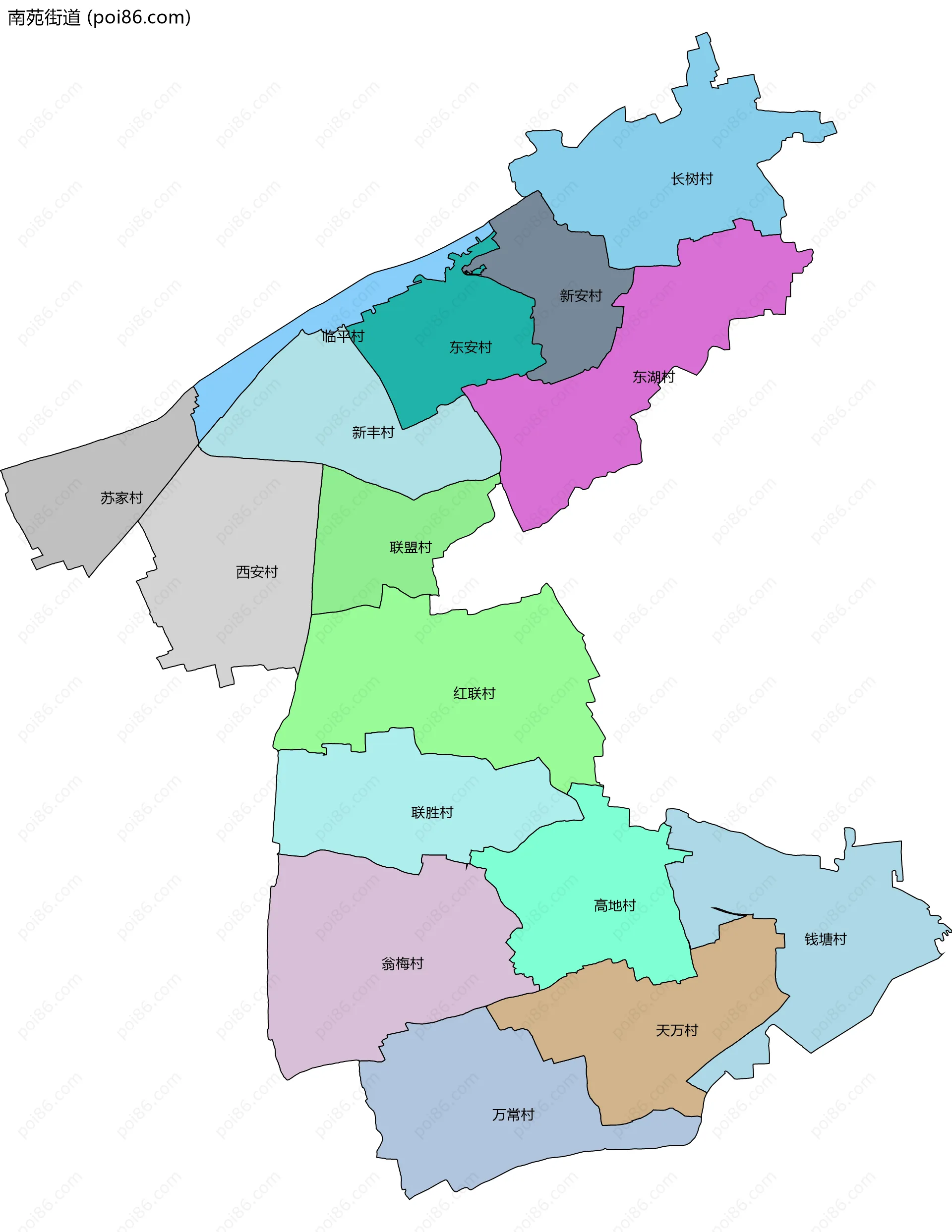 南苑街道边界地图(五级行政区划)