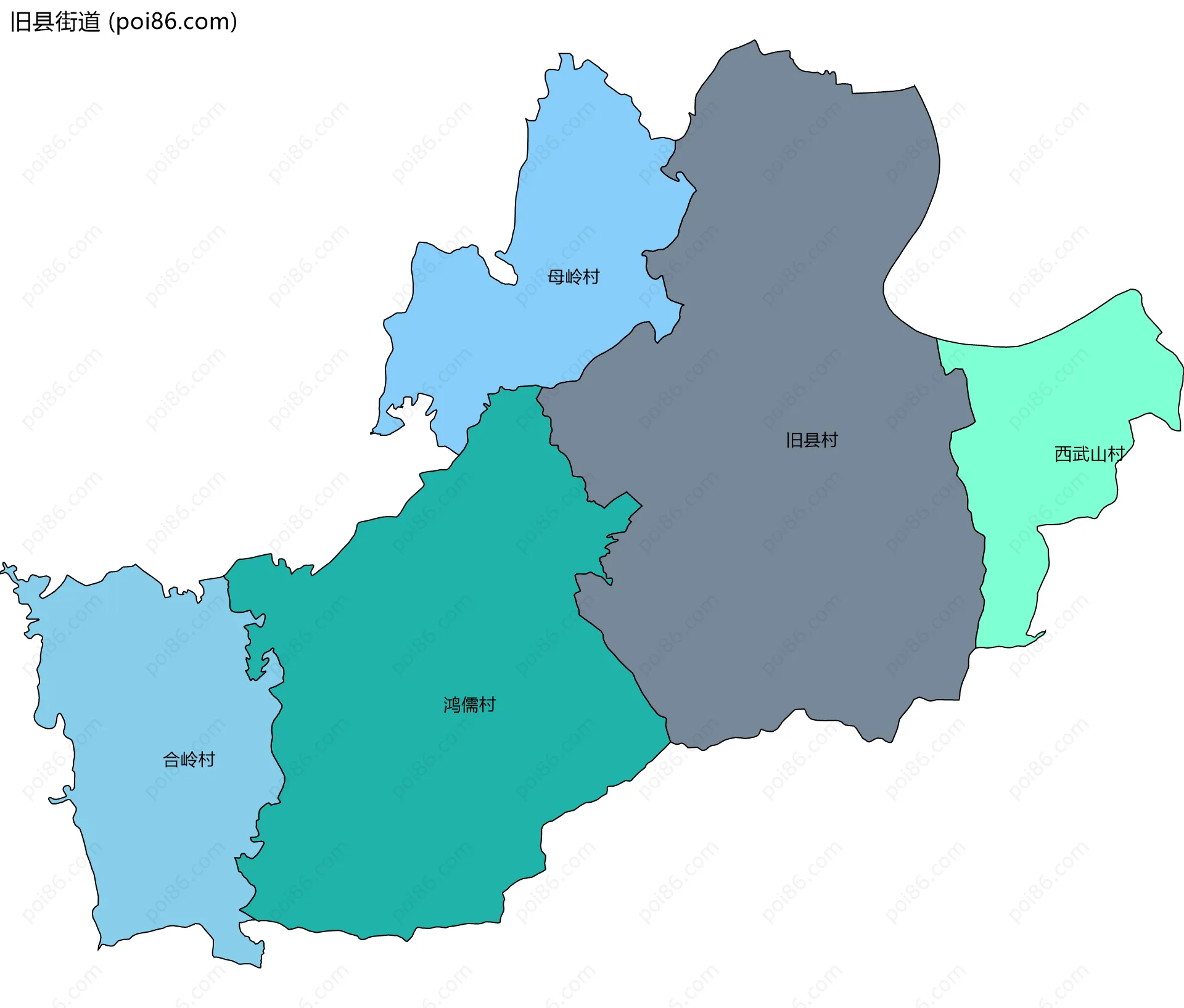 旧县街道边界地图(五级行政区划)