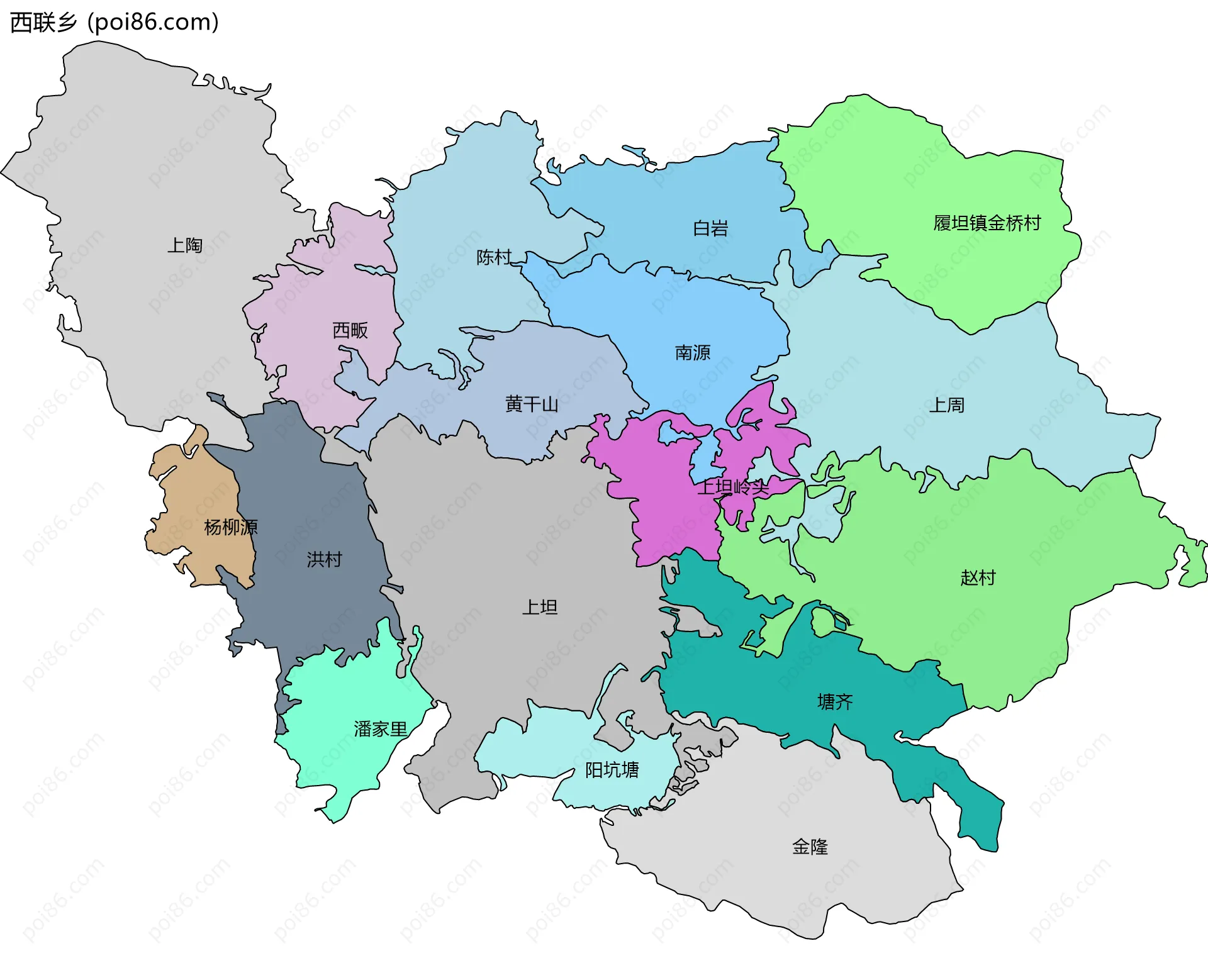 西联乡边界地图(五级行政区划)