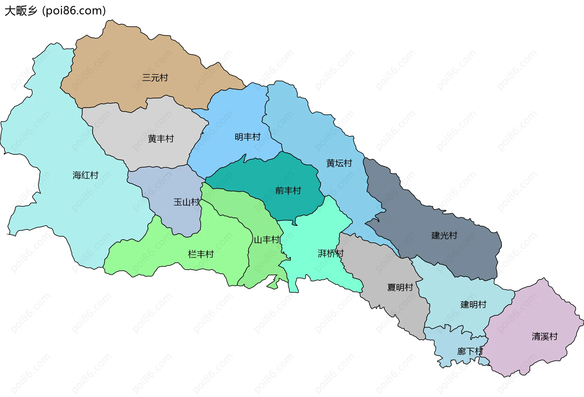 大畈乡边界地图(五级行政区划)