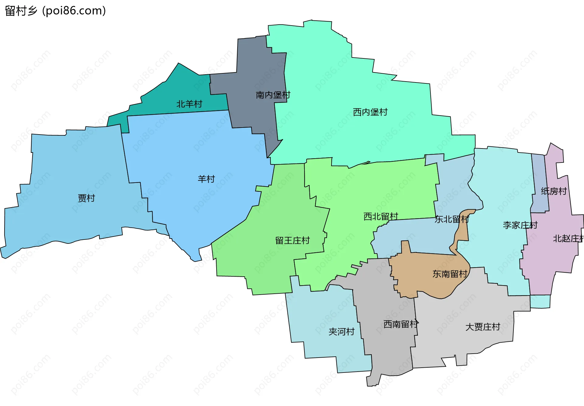 留村乡边界地图(五级行政区划)