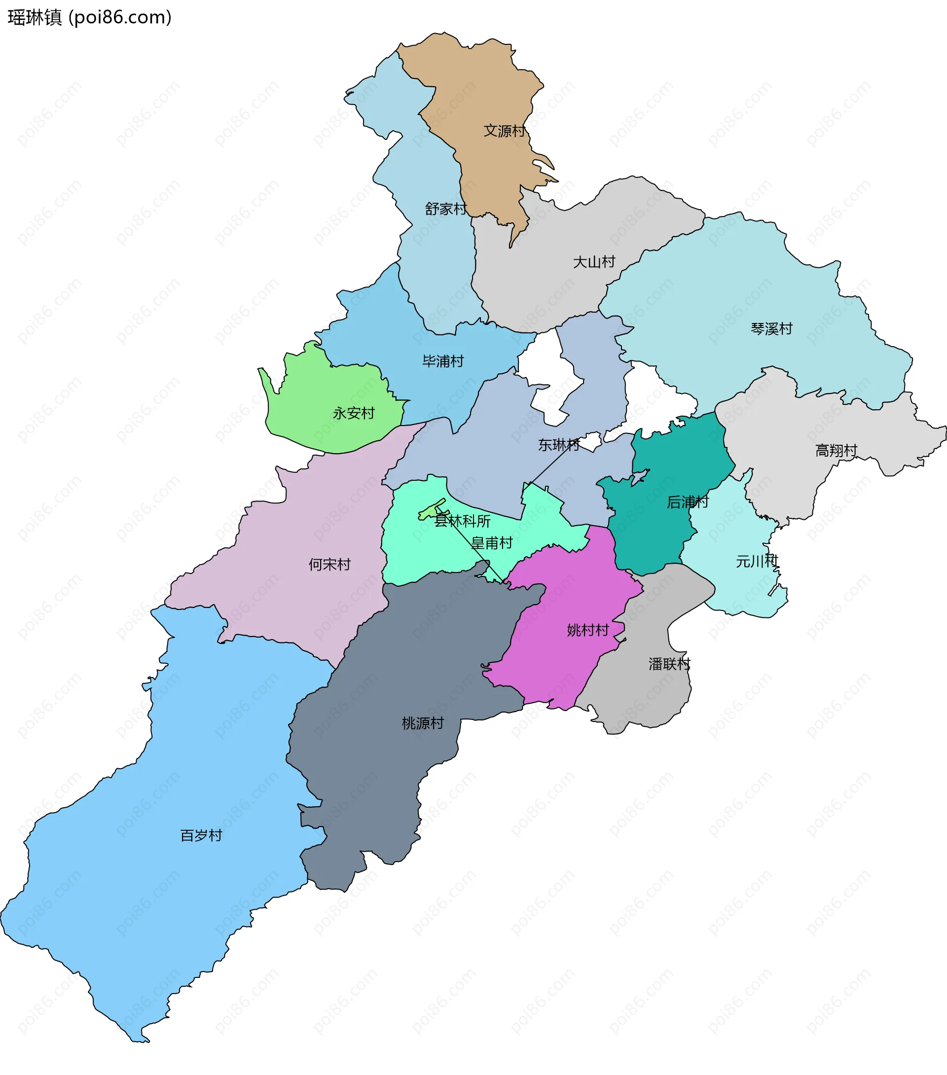 瑶琳镇边界地图(五级行政区划)