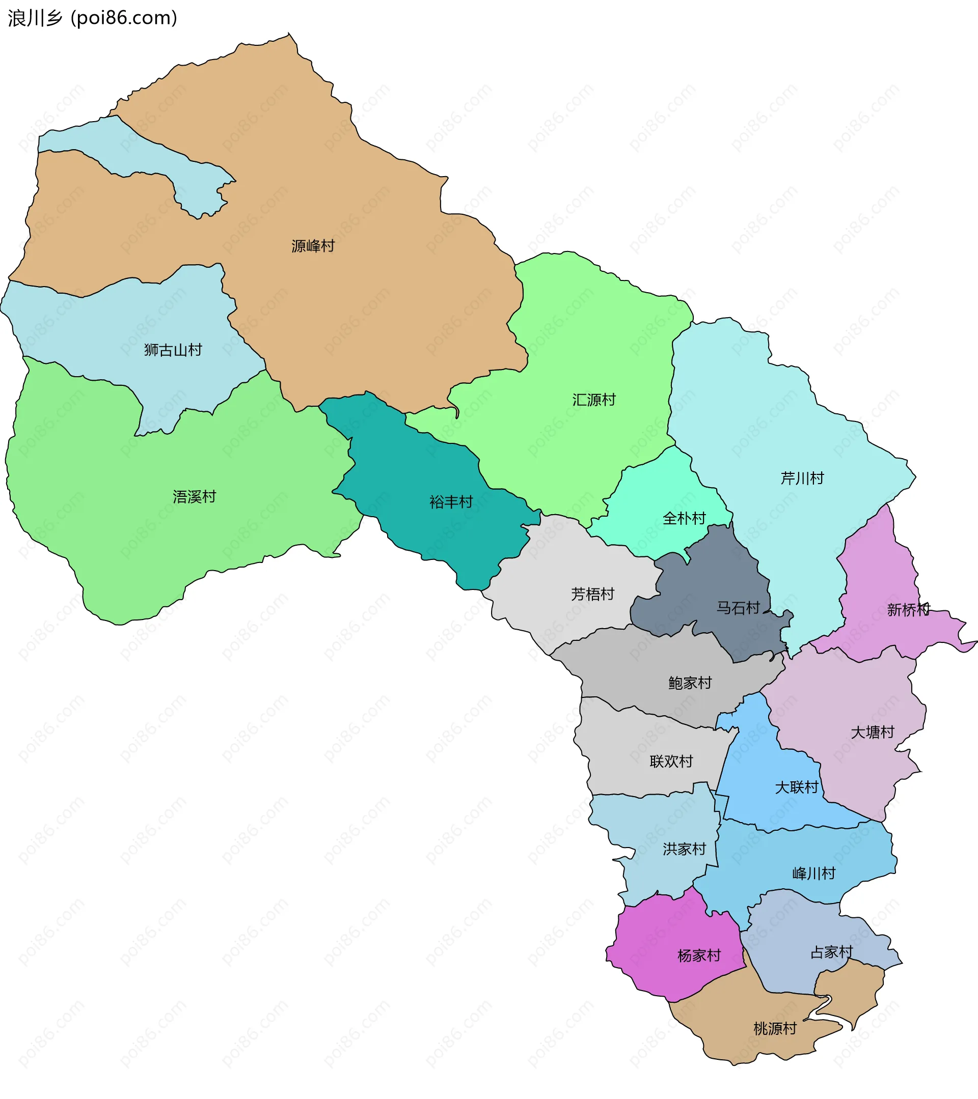 浪川乡边界地图(五级行政区划)