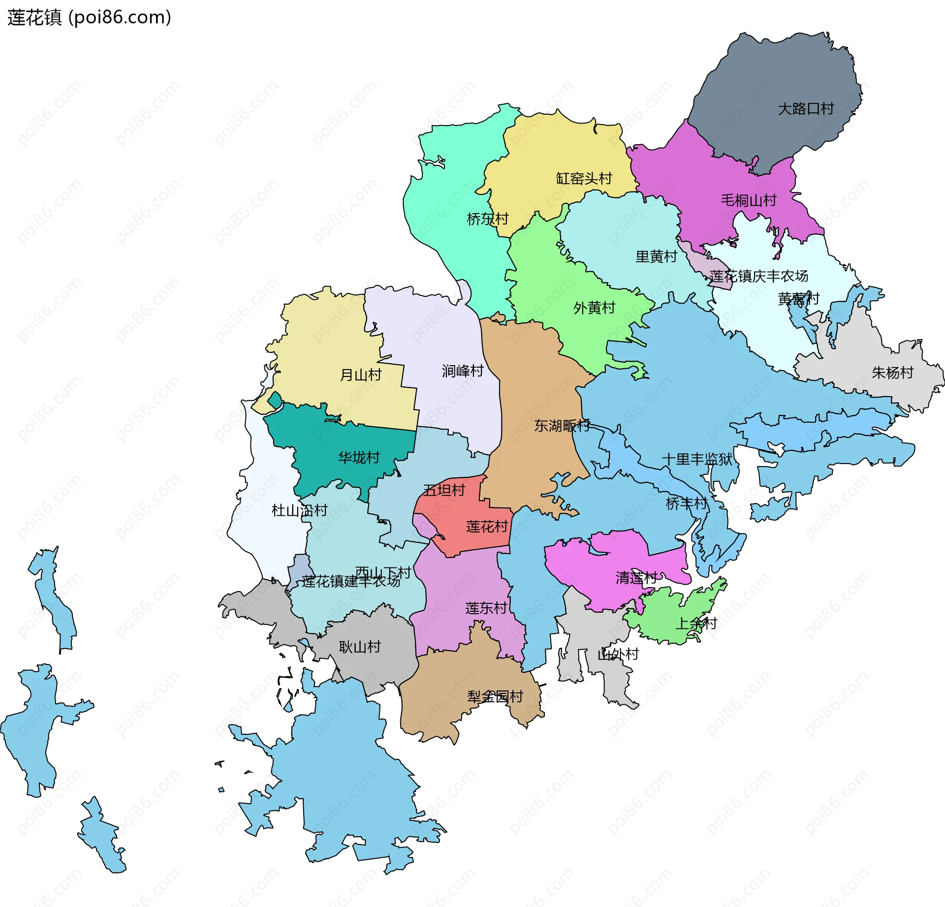 莲花镇边界地图(五级行政区划)
